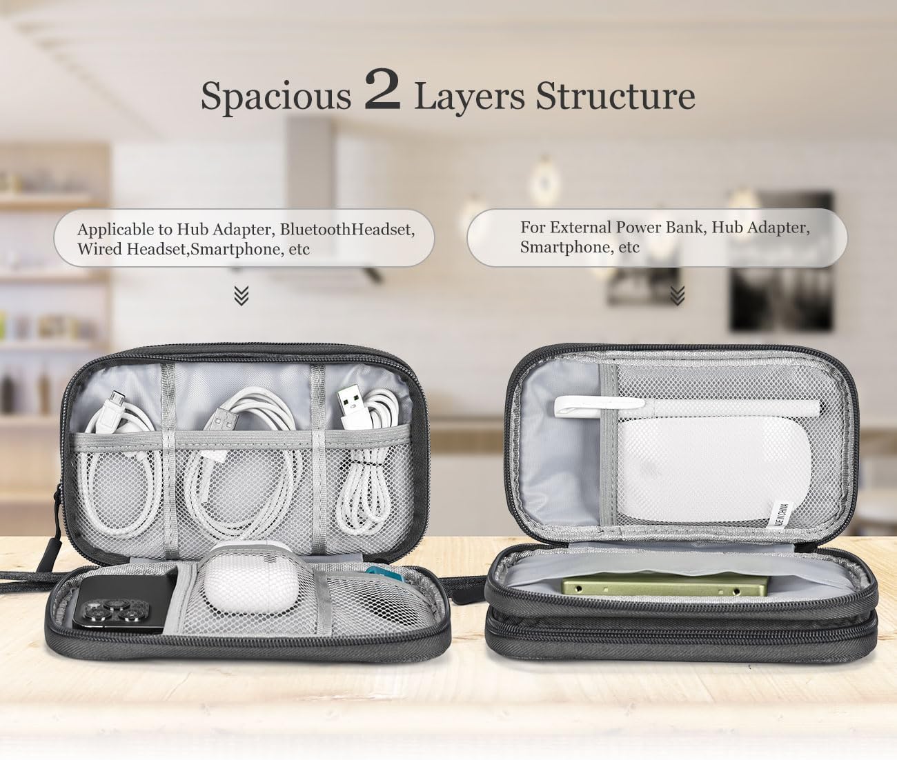 Waterproof Electronic Organizer Travel Bag for Power Bank, Charging Cords & USB Cables - Dark Gray Tech Accessories Case | Perfect for Business Trips, Camping & Daily Commute