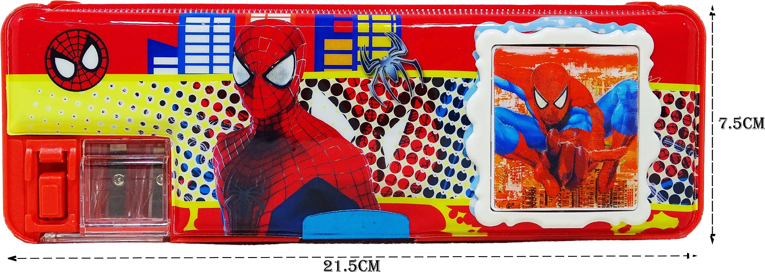 DISHVY Avengers Themed Multifunctional Pencil Case with Built-in Calculator & Dual Sharpener - Spiderman Design Plastic School Supply Organizer (Blue, Set of 1) - Perfect for Students, Office & Art Supplies Storage