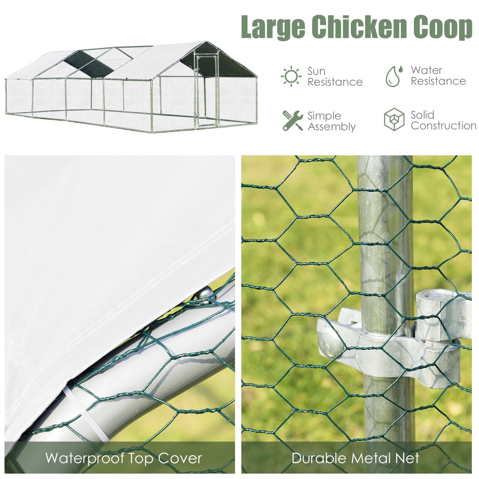 PETSITE Large Walk-In Metal Chicken Coop - Spire Shaped Poultry Cage with Waterproof PE Cover for Hens, Ducks & Outdoor Backyard Farming | Durable Hen House for Free Range Birds & Small Farm Use