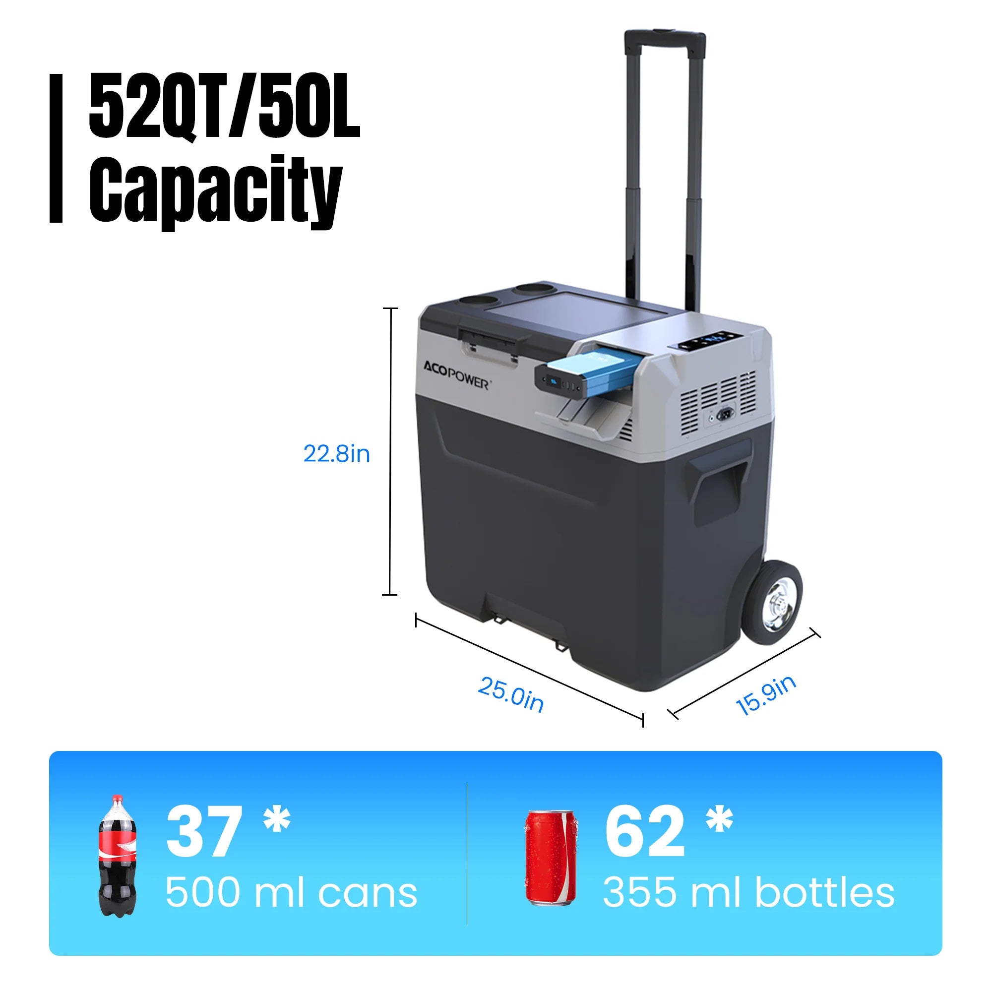 ACOPOWER LiONCooler Pro Portable Solar Fridge Freezer - 12V/24V Car & Off-Grid Refrigerator for Camping, RV, Road Trips & Outdoor Adventures