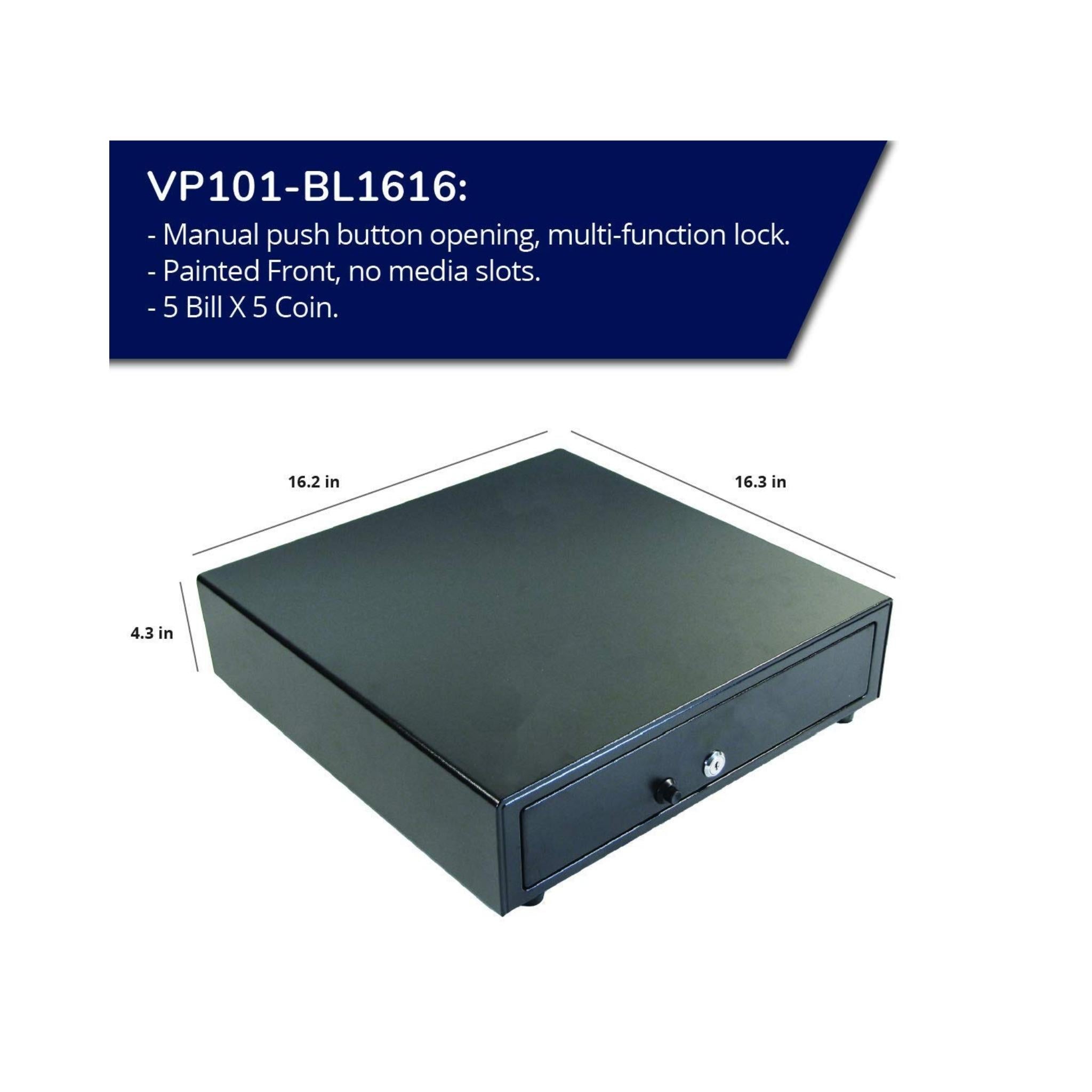 APG VB320 BL1616 Standard Duty Cash Drawer - Secure Money Storage for Retail Stores, Restaurants & POS Systems (Black) - Perfect for Checkout Counters, Cash Registers & Small Businesses