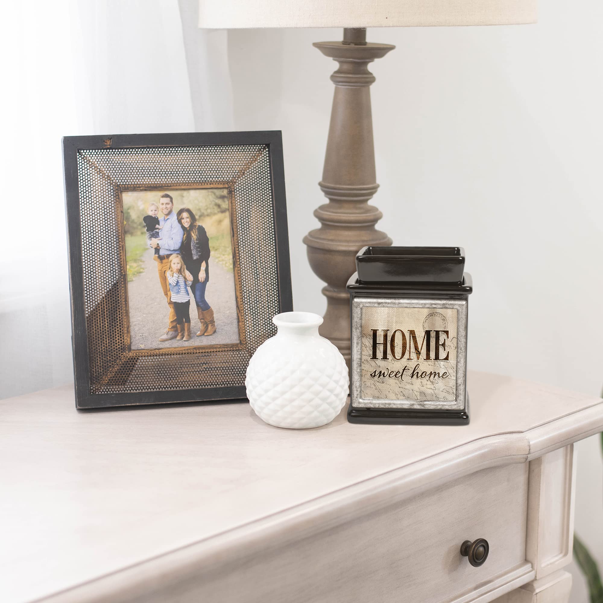 Elanze Designs Home Sweet Home Ceramic Glossy Black Photo Frame & Wax Warmer - Interchangeable Decor for Candles, Oils, and Photos | Perfect for Living Room, Bedroom, and Gift Giving