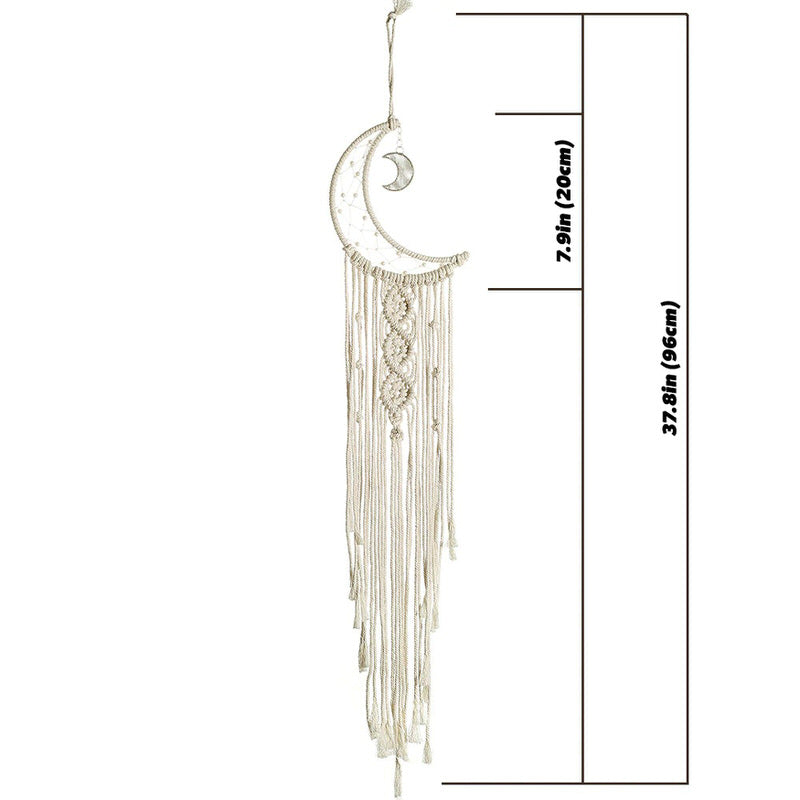 Handmade Boho Moon Macrame Dreamcatcher Wall Hanging - Natural Cotton Woven Decoration for Bedroom, Nursery & Boho Home Decor