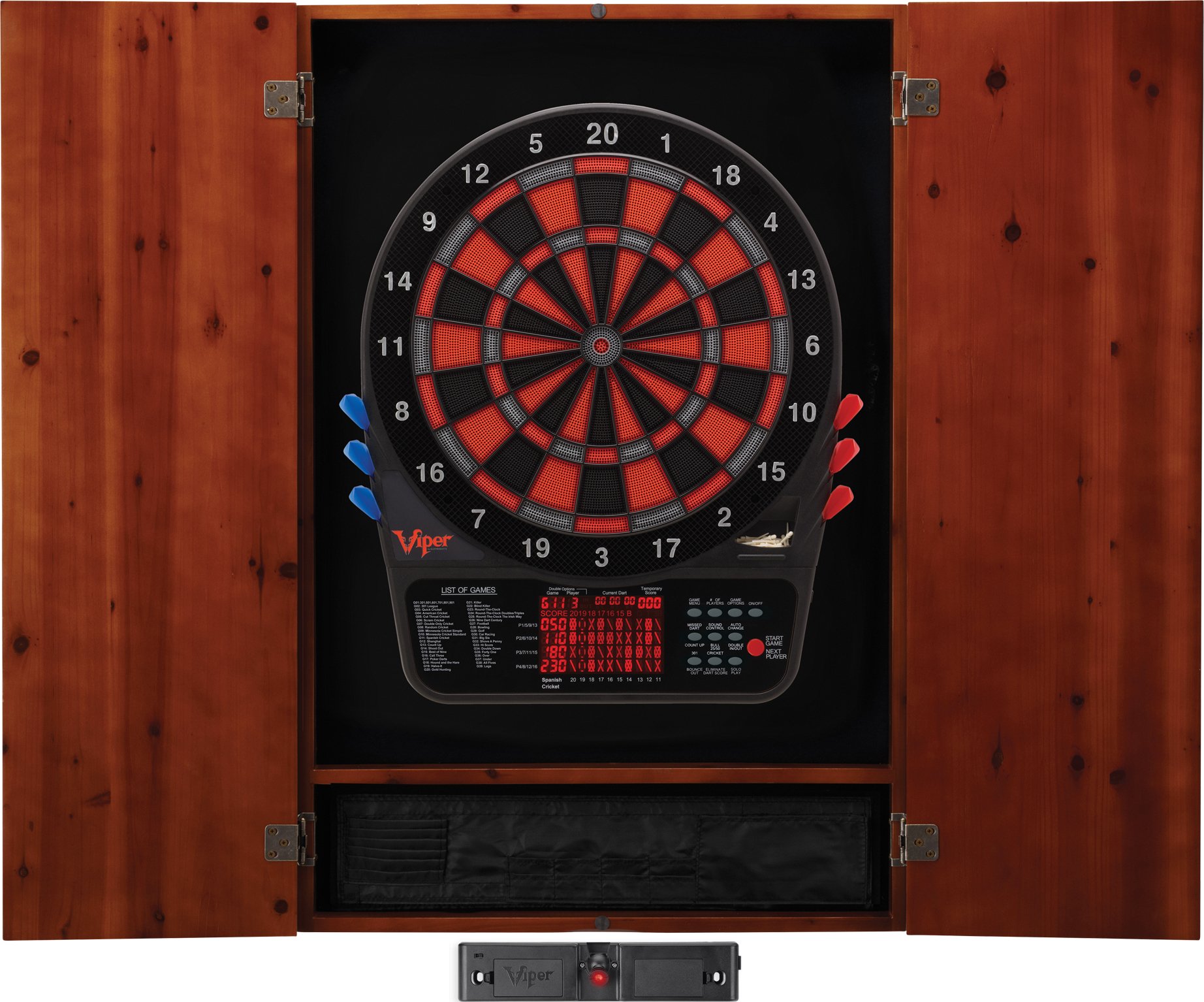 Premium Viper Metropolitan Solid Wood Dartboard Cabinet with Electronic Dartboard - Ready-to-Play Bundle Includes 2 Sets of Soft-Tip Darts & Integrated Storage - Multiple Stain Options for Home Game Rooms, Bars & Man Caves