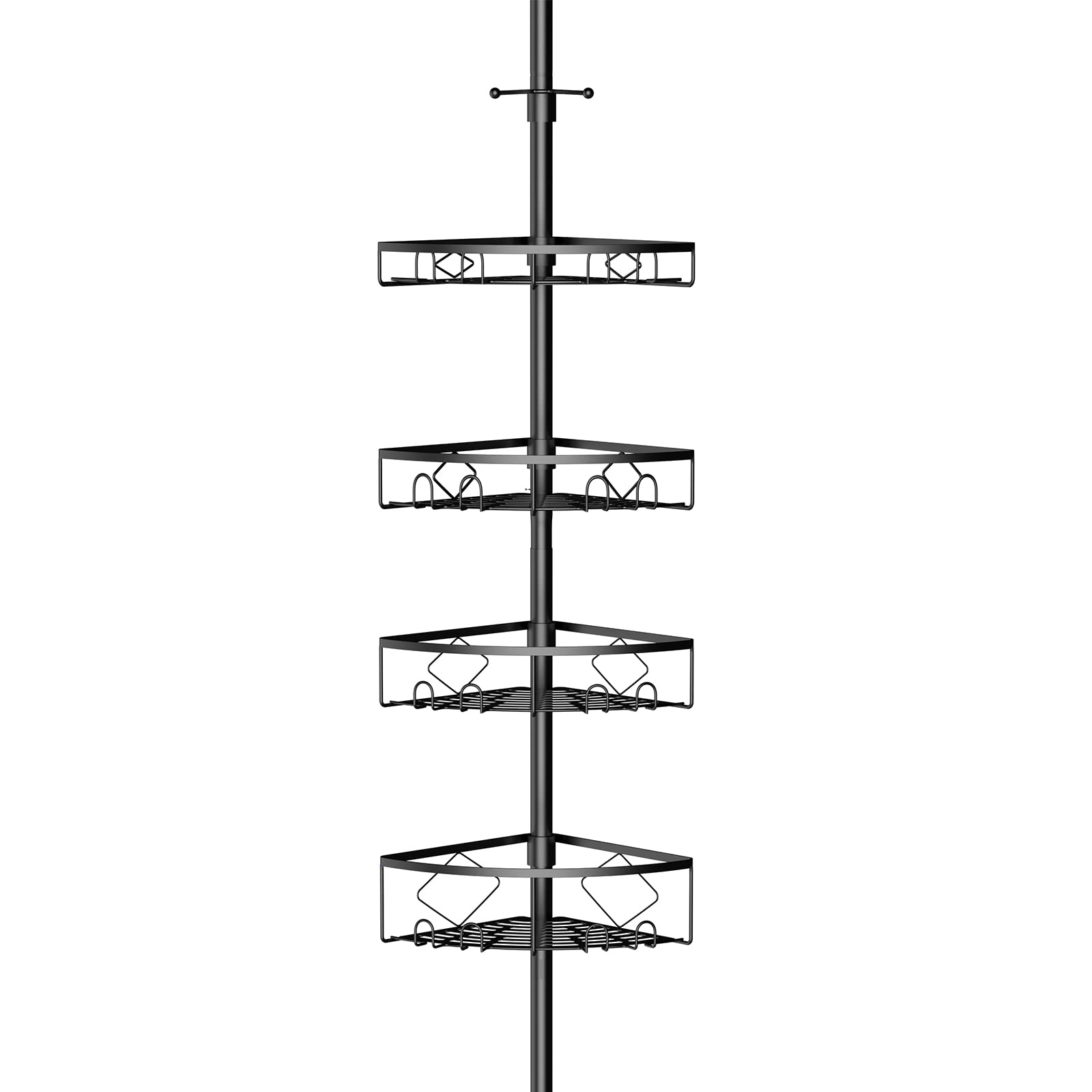 **Kadolina Adjustable Tension Pole Shower Caddy - 4-Tier Bathroom Storage Shelf (53-120 Inch Height) - Space-Saving Shampoo & Bath Accessories Organizer for Bathtub & Shower (Black)**    **Perfect for Small Bathrooms, Apartments, or Dorm Rooms – Maximize Shower Storage Without Drilling!**