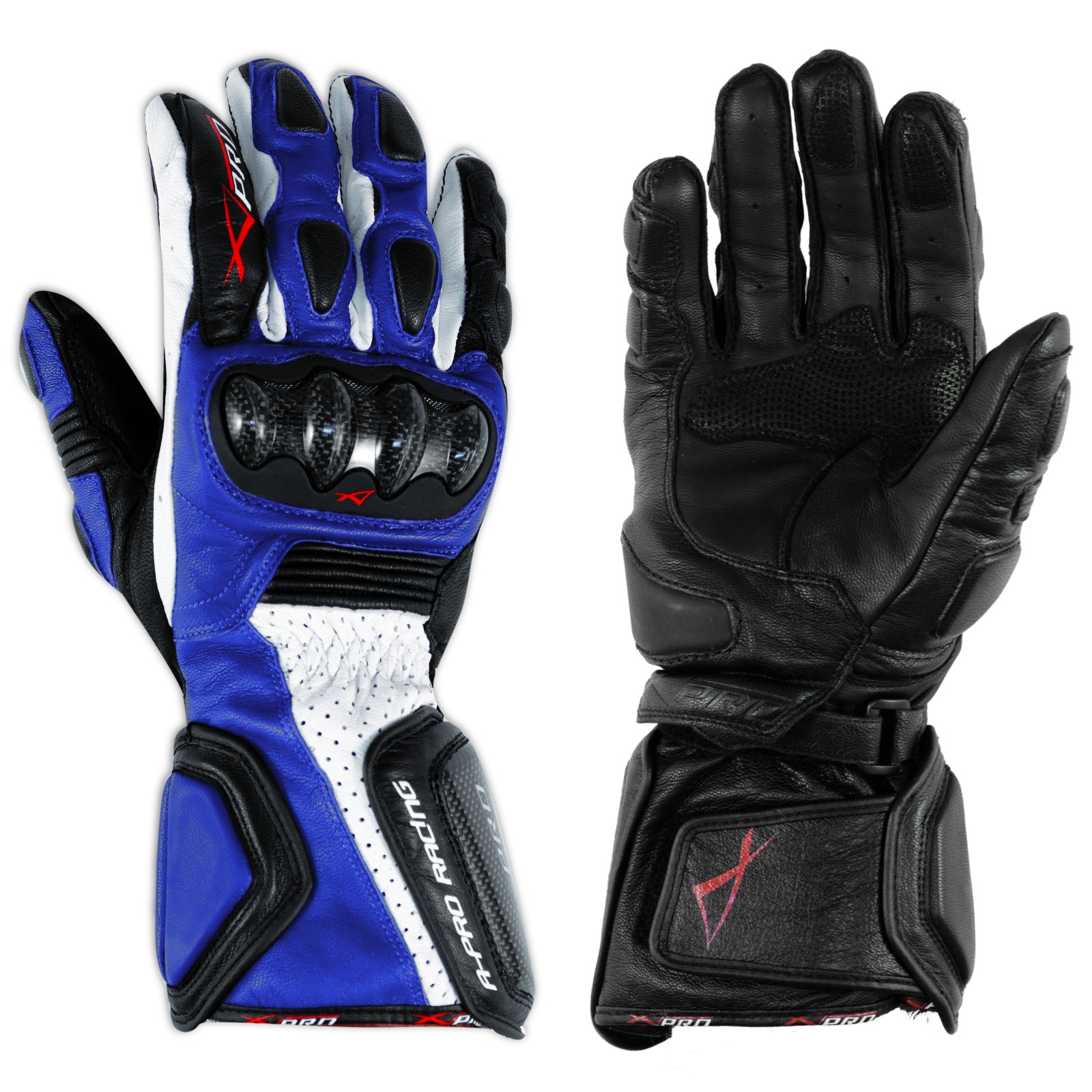 Motorcycle Racing Gloves - Biker Sports Leather Gloves for Protection & Grip - Blue XXL - Ideal for Motorcycle Racing, Cruising & Long-Distance Riding