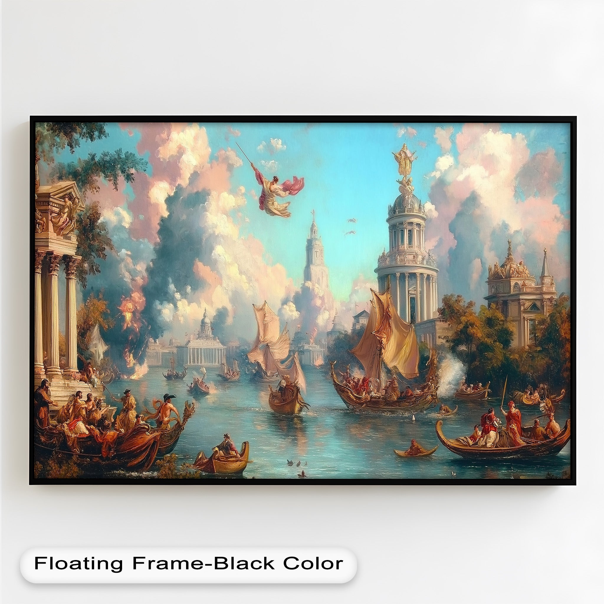 Baroque River Parade - Grand Venetian Fantasy Oil Painting | Hand-Painted Canvas Art for Home & Office Decor | Perfect for Living Room, Bedroom, or Gallery Wall Display