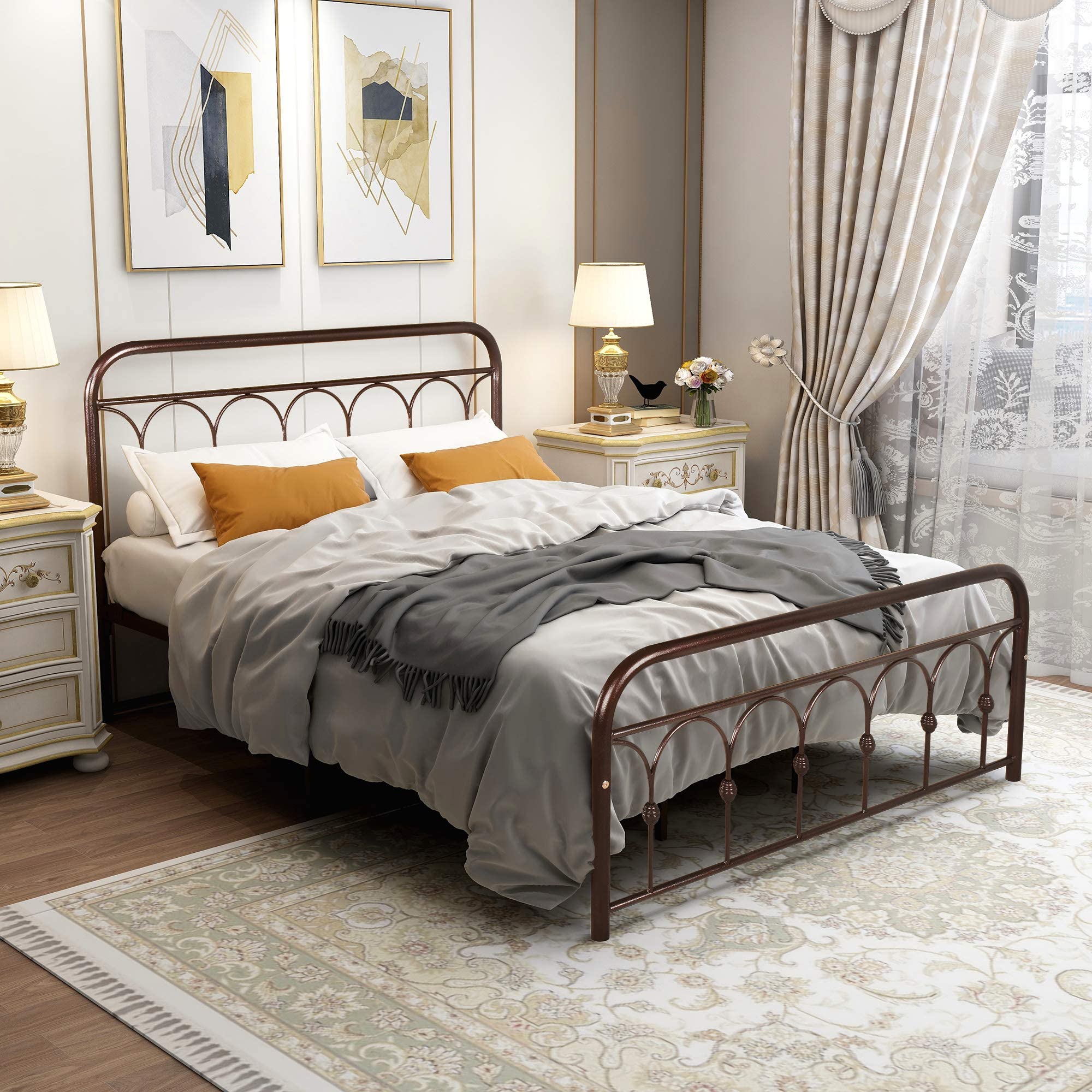 Queen Size Metal Bed Frame with Headboard & Footboard - No Box Spring Needed, 12