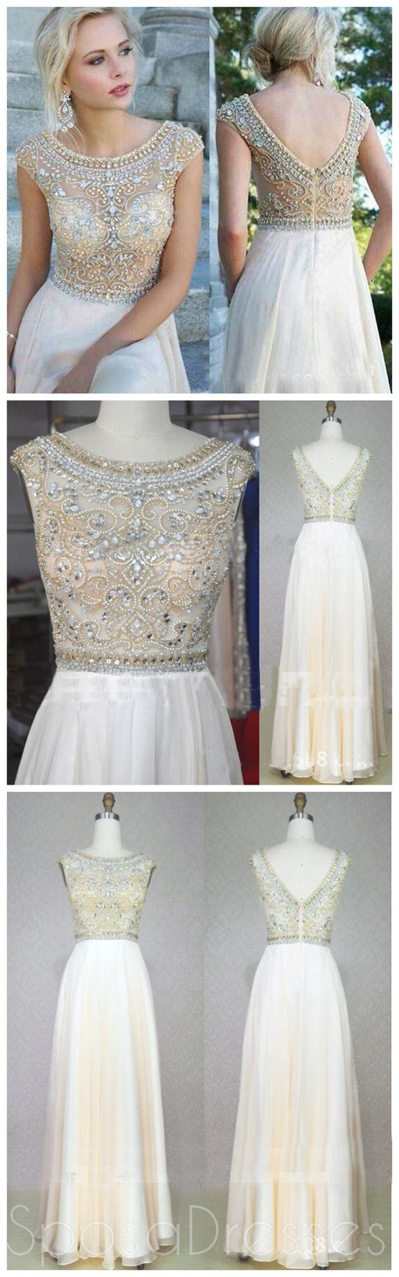 Elegant Cap Sleeves Long A-Line Prom Dresses with Rhinestone Details - Round Neck Bridal Gown for Homecoming, Wedding & Special Occasions - WD0122