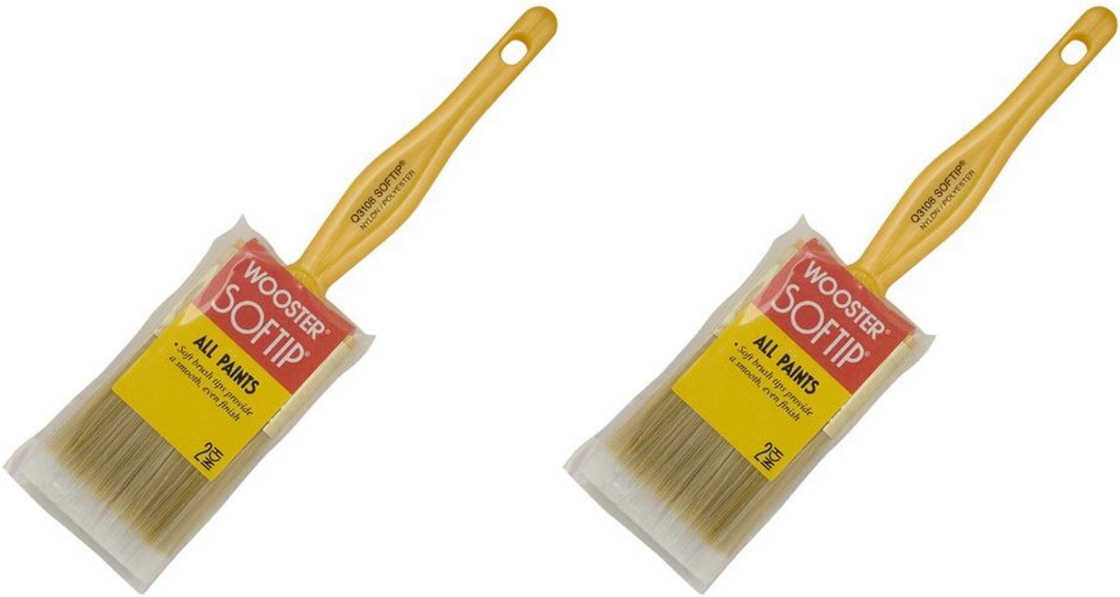 Wooster Brush Q3108-2 Softip Paintbrush - 2 Inch White Paint Brush (Pack of 2) - Perfect for Interior Walls, Trim, and DIY Home Painting Projects