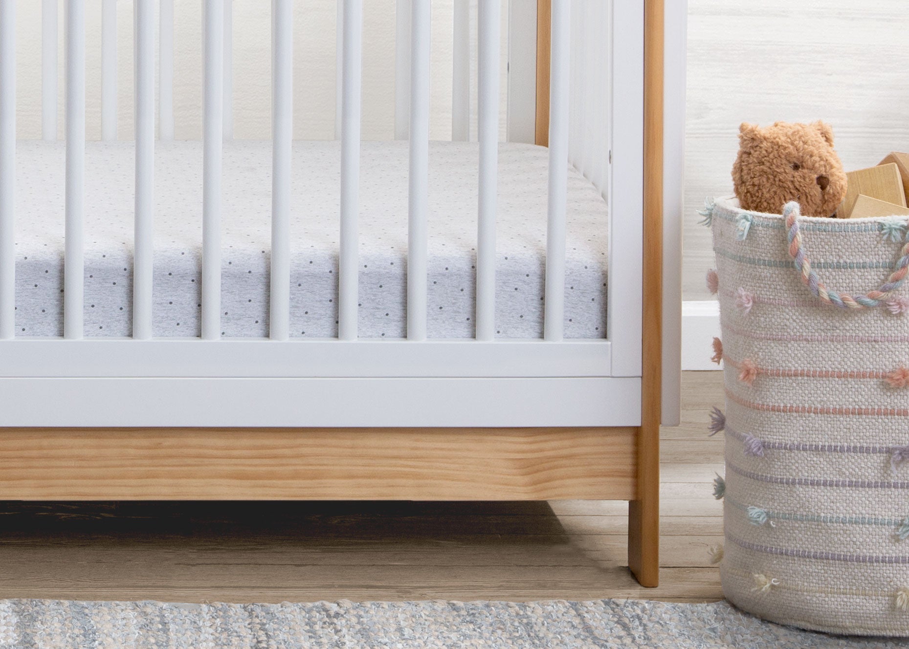 Organic Cotton Baby Crib Sheets 2-Pack - Soft Grey Dots & Stripes Design for Nursery Bedding | Safe & Breathable for Newborns & Toddlers | Perfect for Daycare, Home Nursery & Travel Cribs