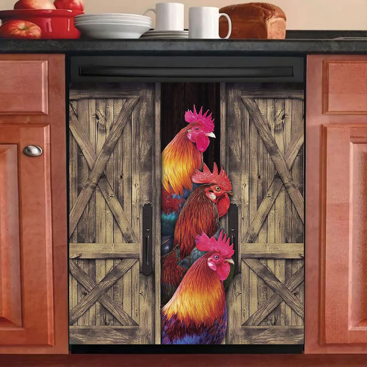 Rooster Dishwasher Cover Decorative Magnetic Panel - Chicken Design Dishwasher Door Cover for Kitchen - Perfect for Farmhouse, Country Style or Rooster-Themed Home Decor