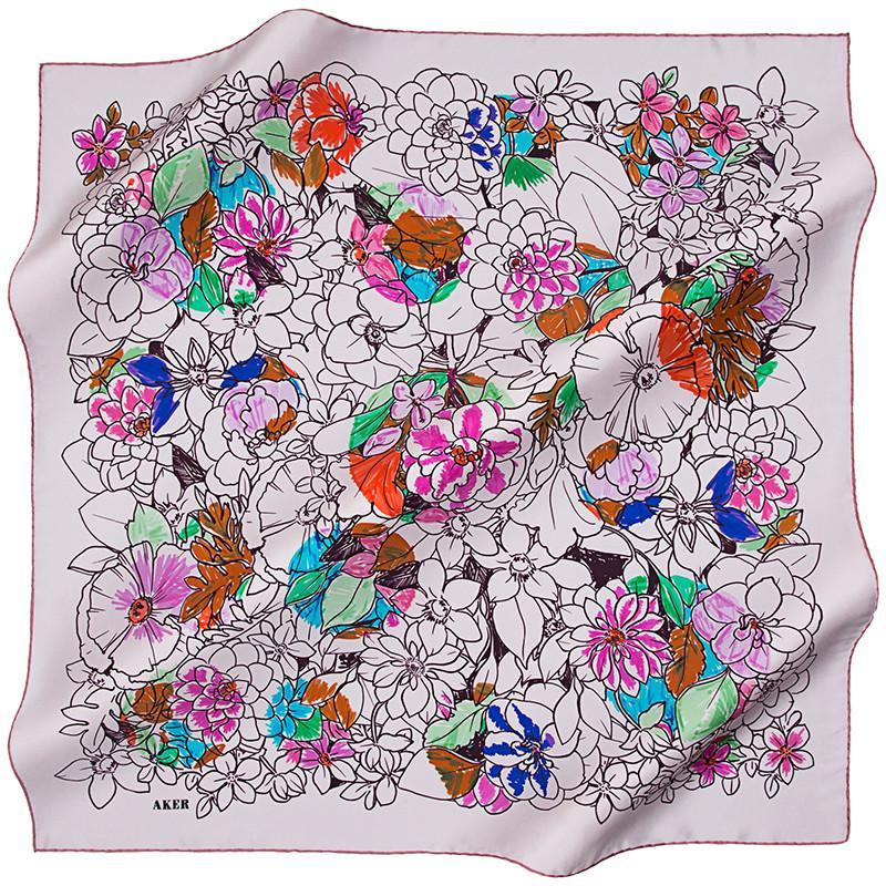 Aker Alissa Floral Silk Twill Scarf No. 91 - Elegant Womens Fashion Accessory for Office, Party & Special Occasions