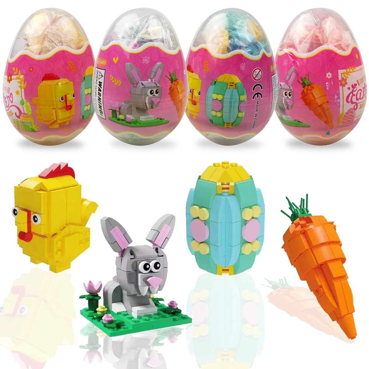 Anditoy 4 Pack Jumbo Easter Eggs with Building Blocks Inside - Fun Educational Toys for Kids, Boys & Girls - Easter Basket Stuffers, Party Favors, Holiday Gifts (Great for Easter Egg Hunts & Classroom Rewards)