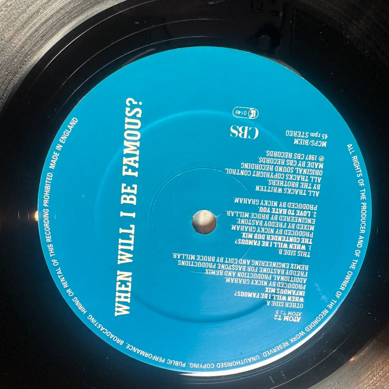 Bros 'When Will I Be Famous' 1987 Vinyl Single Record - UK Import - Perfect for Collectors & 80s Music Lovers - Great for Home DJing & Retro Parties