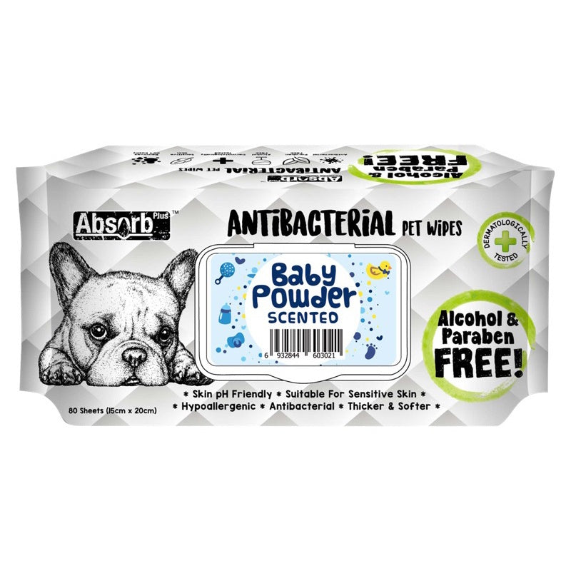 Absorb Plus Antibacterial Scented Pet Wipes - 80 Count | Gentle Cleaning for Dogs & Cats | Freshens & Deodorizes Fur | Perfect for Grooming, Travel & Post-Walk Cleanup