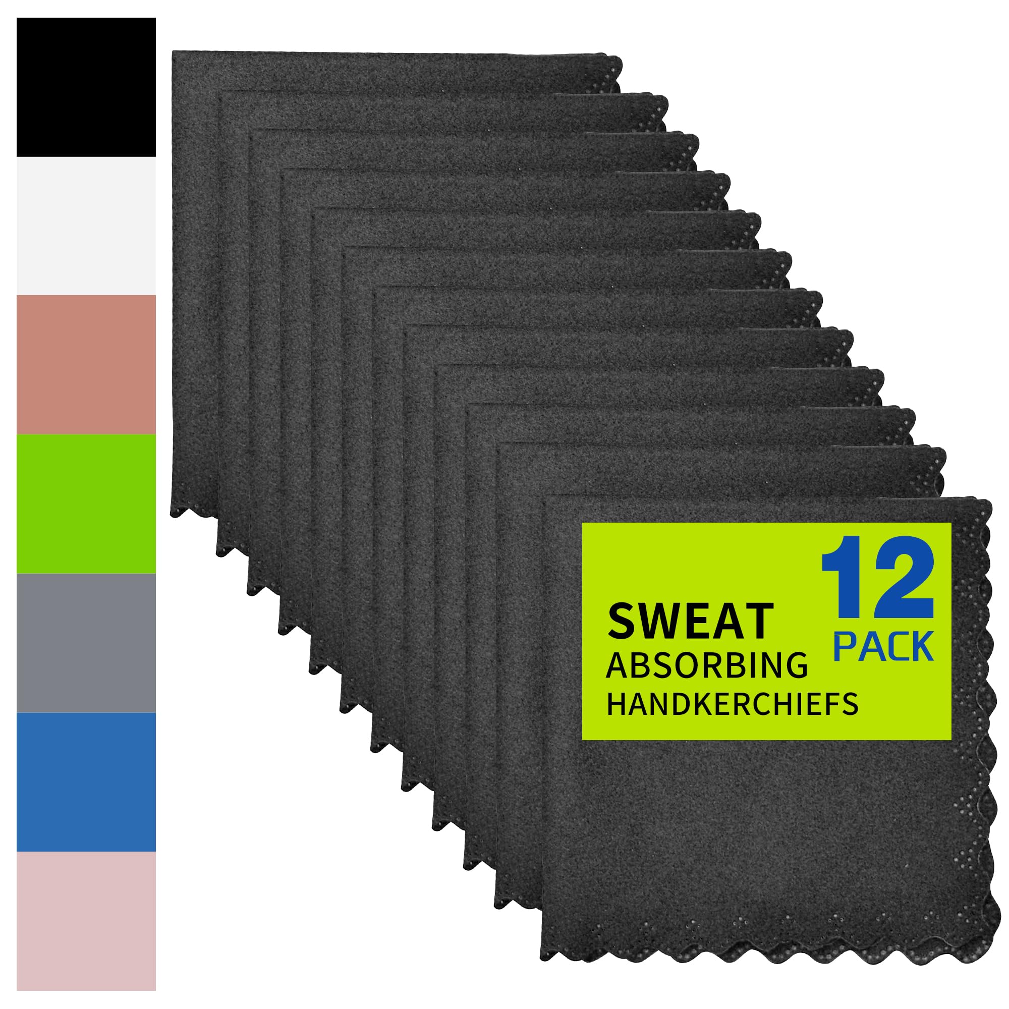 12 Pack Microfiber Sweat Absorbing Handkerchiefs - Soft & Quick-Dry Sweat Rags for Men & Women - Small Hand Towels for Gym, Running, Yoga & Outdoor Activities