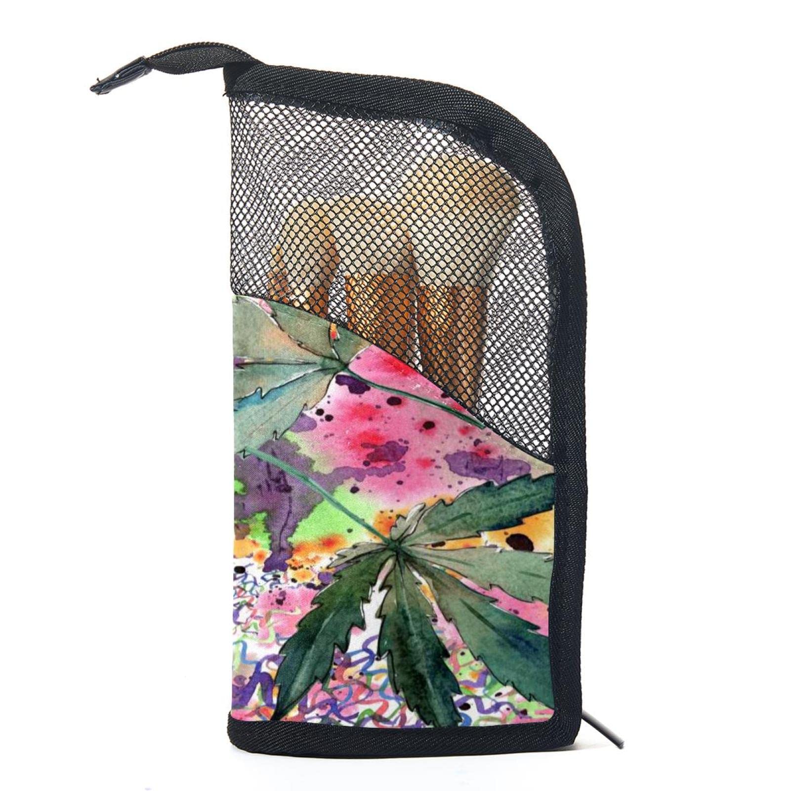 12-Piece Makeup Brush Organizer Bag with Tropical Leaf Watercolor Design - Portable Cosmetic Brush Holder Case for Travel, Home & Professional Use
