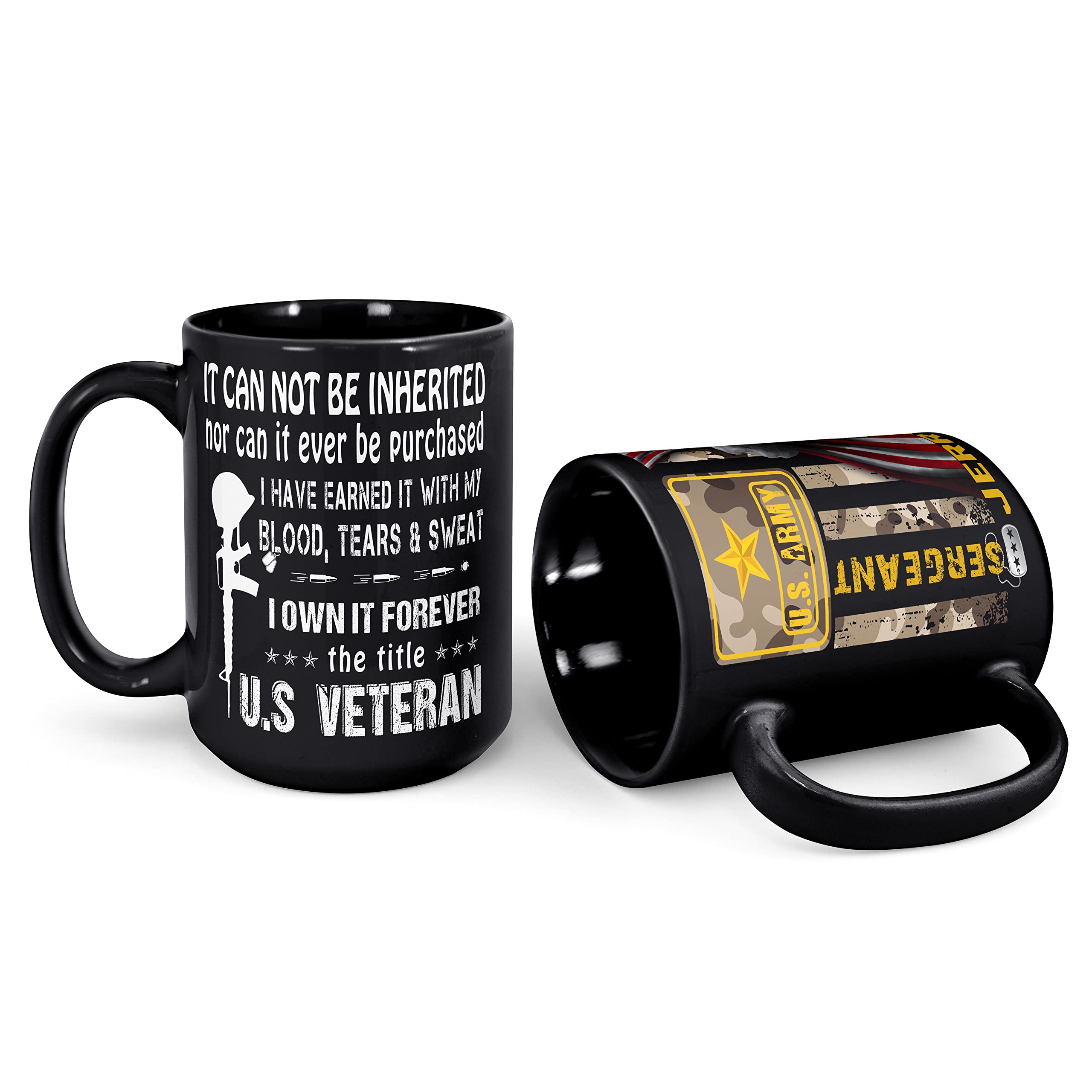 Personalized Army Veteran Coffee Mug 15oz - Custom Military Retirement Gift for Men, Veterans Day Present - Perfect for Home, Office & Military Appreciation Events