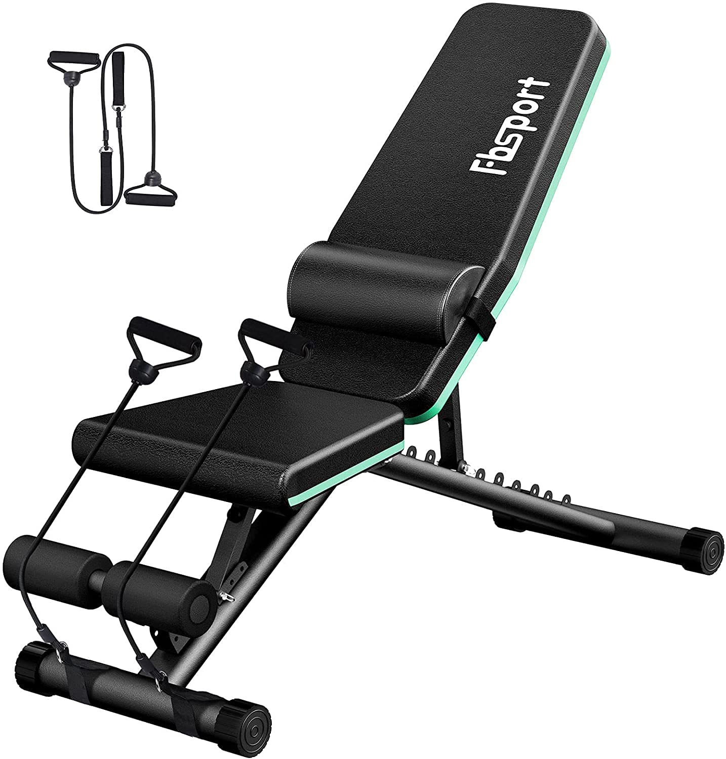 FBSPORT Adjustable Weight Bench for Strength Training - Foldable Incline Decline Workout Bench with Resistance Bands - Perfect for Home Gym Full Body Exercise & Bench Press Workouts - Ideal for Small Spaces & Strength Builders