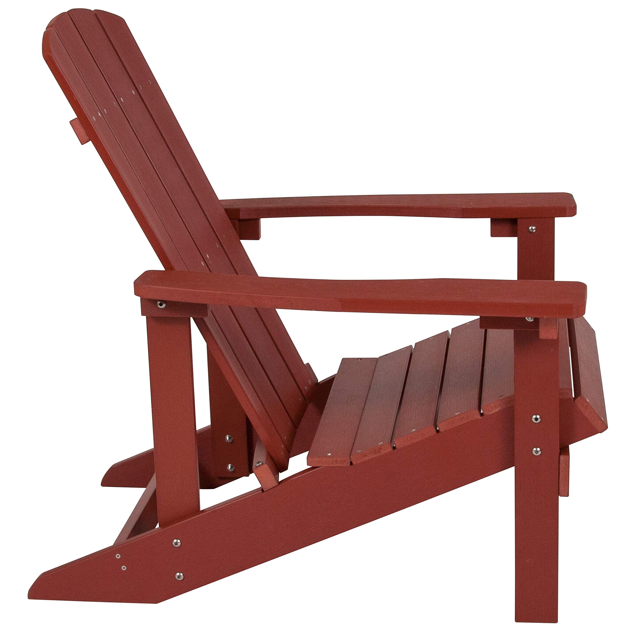 **EMMA + OLIVER Campfire Set - 2 Red Poly Resin Adirondack Chairs & 29