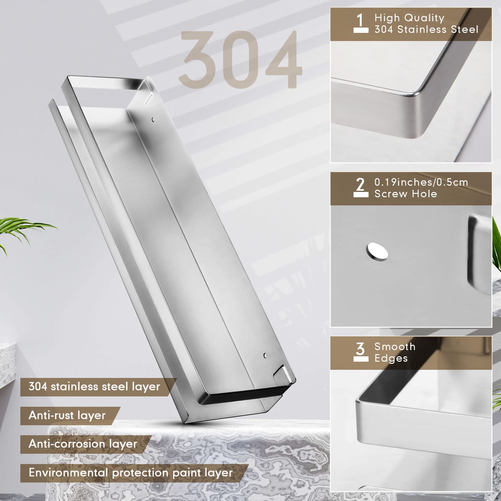 Lallisa 2-Pack Stainless Steel Floating Shelves – Wall Mounted Shower Caddy & Storage Organizer for Bathroom, Kitchen, Living Room (15.75 Inch/40cm, Silver) – Perfect for Shampoo, Soap & Towel Storage in Small Spaces