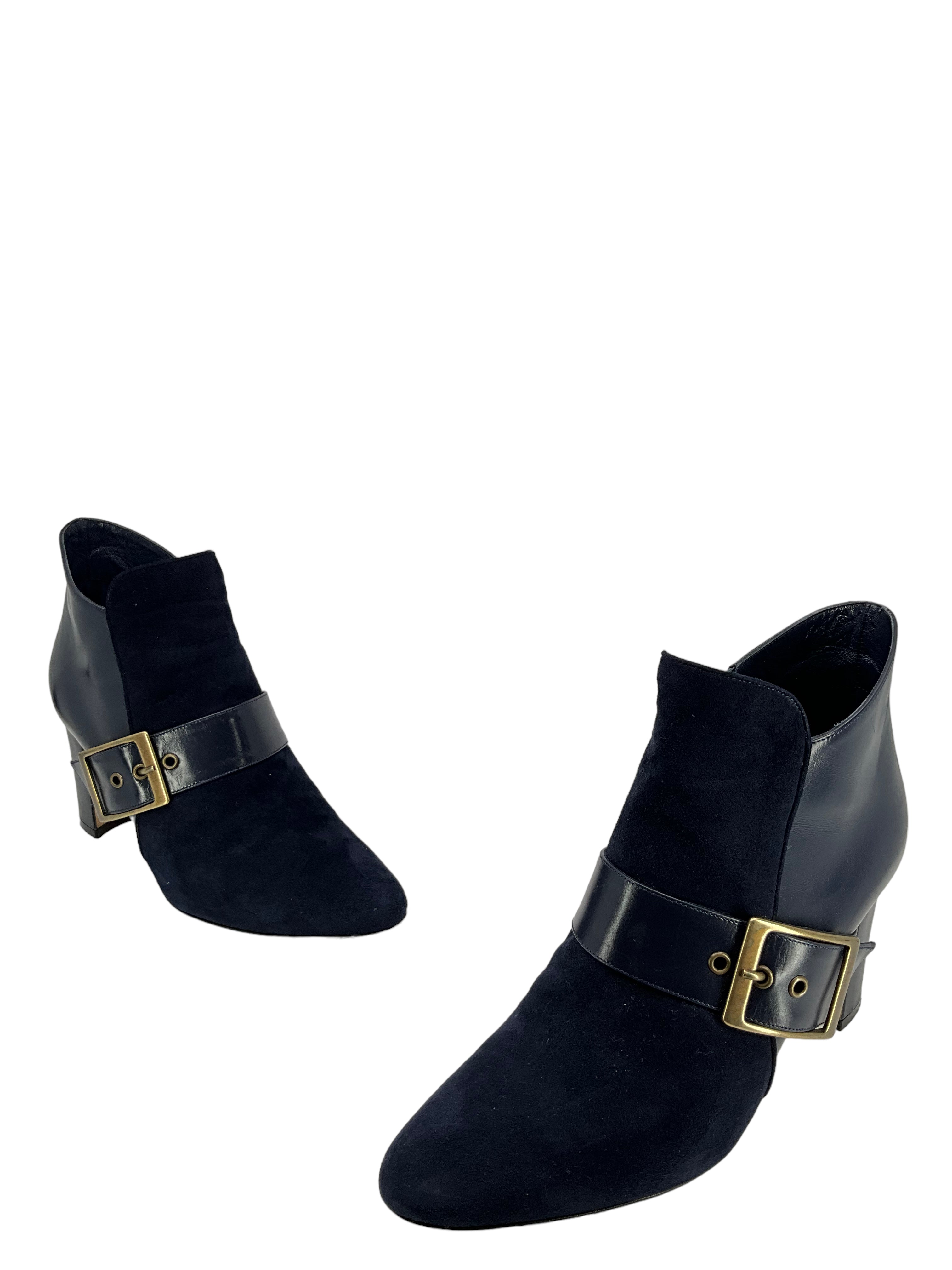 Manolo Blahnik Suede & Leather Ankle Boots Women's Size 7 - Stylish Fall/Winter Booties for Office, Party & Evening Outfits