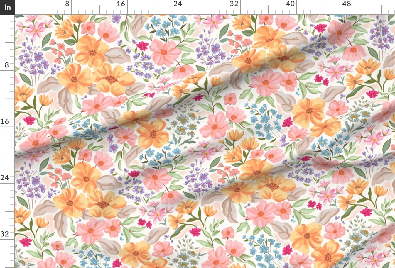 Premium Spoonflower Upholstery Velvet Fabric by The Yard - Large Scale Pastel Wildflowers Floral Print for Spring & Summer Decor | Perfect for Home Upholstery, Curtains, Throw Pillows & Apparel