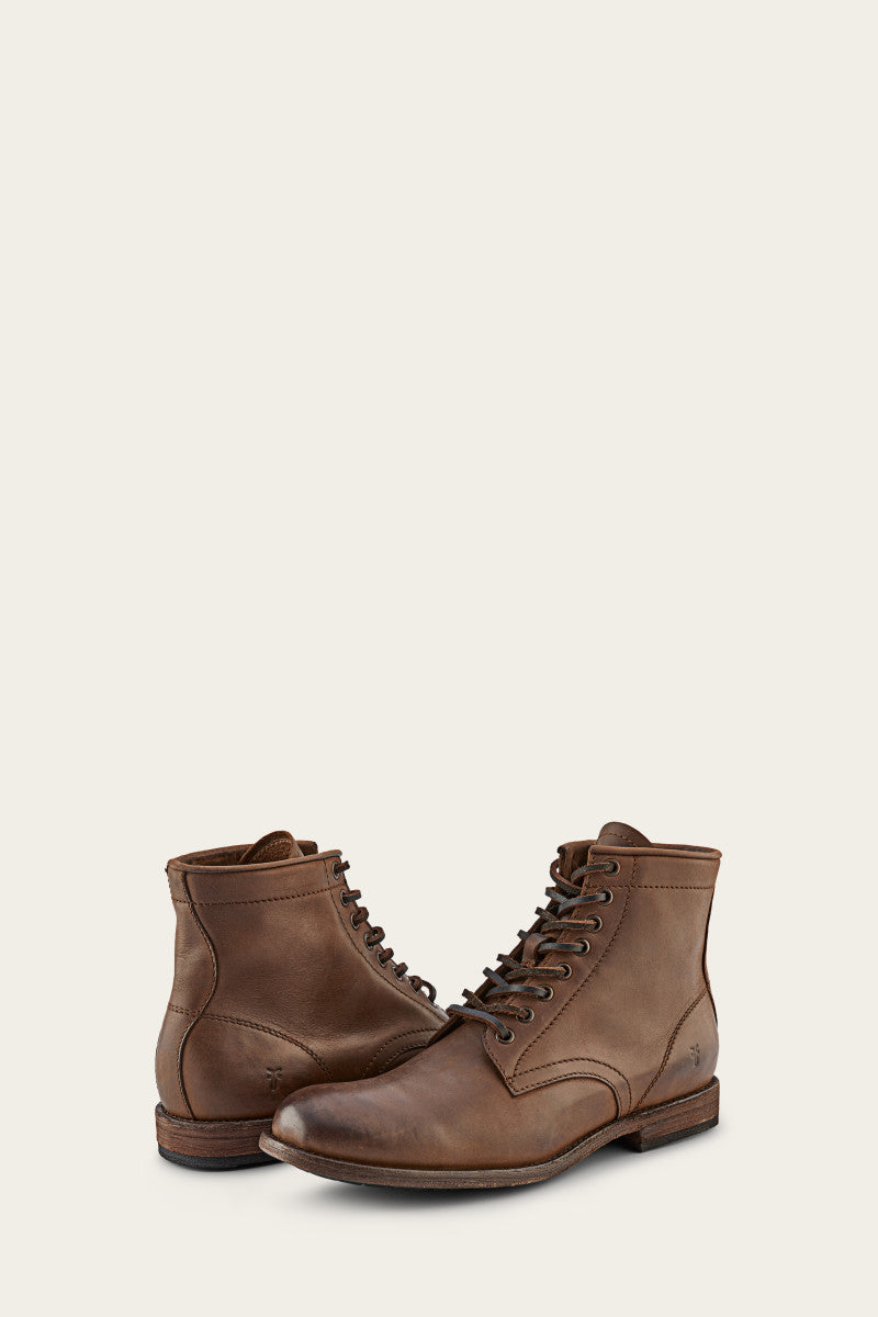 Tyler Men's Lace-Up Tan Leather Boots - Classic Casual & Work Boots for Outdoor, Hiking, and Everyday Wear
