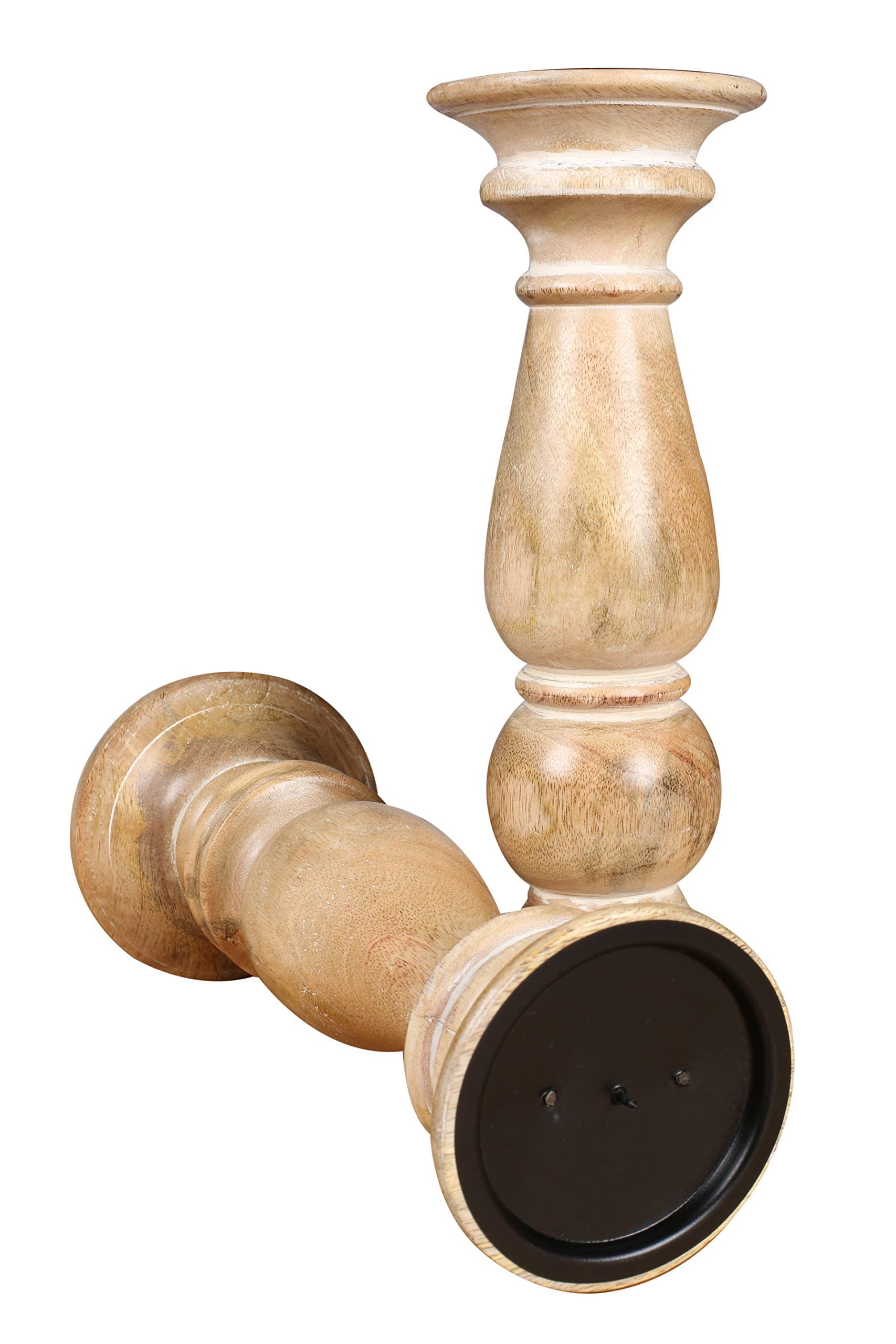 Rustic Whitewashed Wooden Pillar Candle Holder Set of 2 - 12x4.5 Inch Farmhouse Decor for Dining Table, Wedding Centerpiece, and Cozy Home Ambiance
