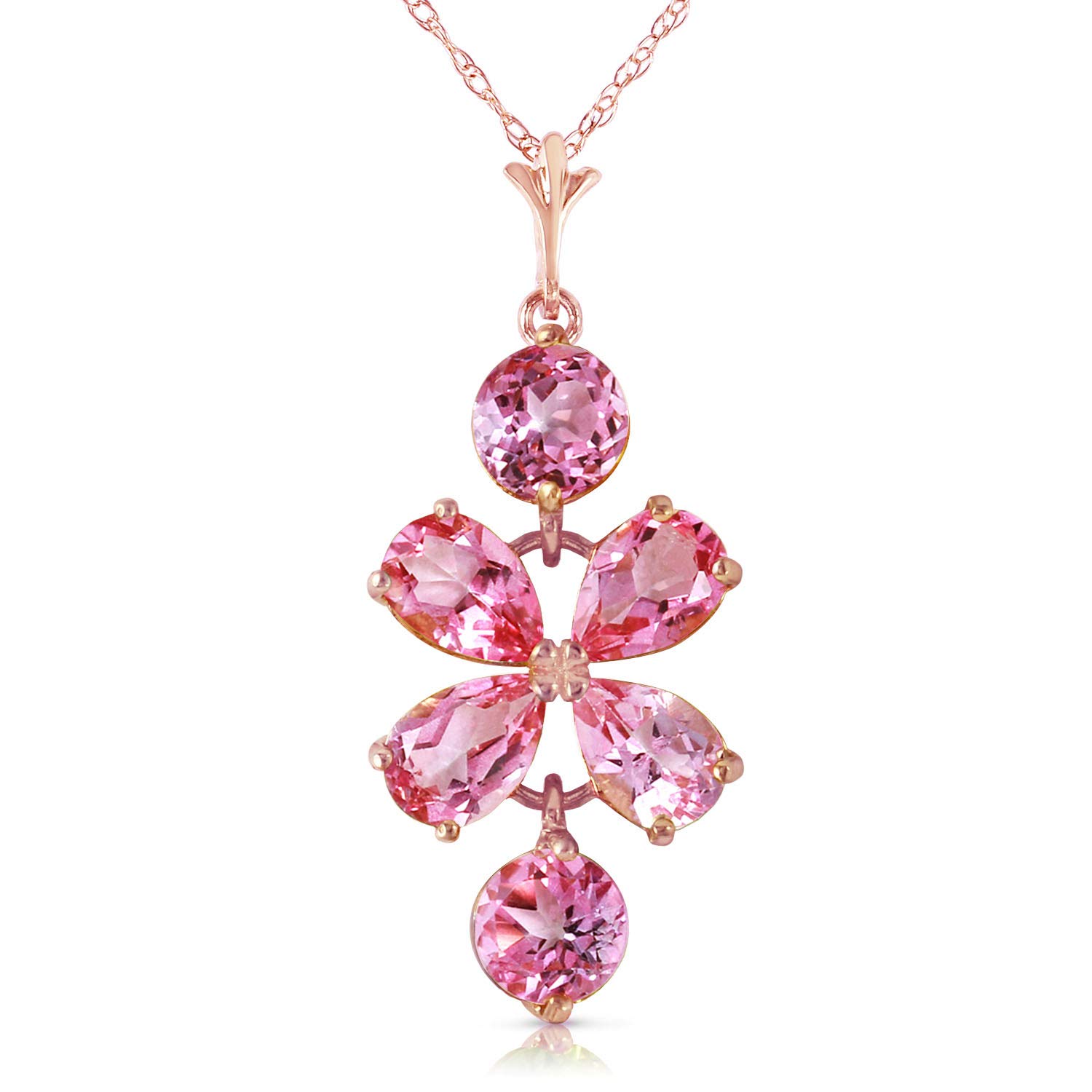 14K Yellow, White & Rose Gold Pink Topaz Drop Pendant Necklace - Round & Pear Shaped Gemstone Jewelry for Women, Gift for Her, Birthday, Anniversary, Valentine's Day