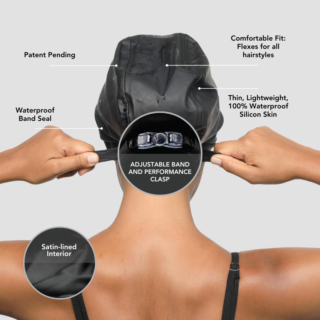 Waterproof Adjustable Swim Cap with Satin Lining - Hairbrella for Swimming, Showering & Water Sports - Protects Hair from Chlorine & Salt Water