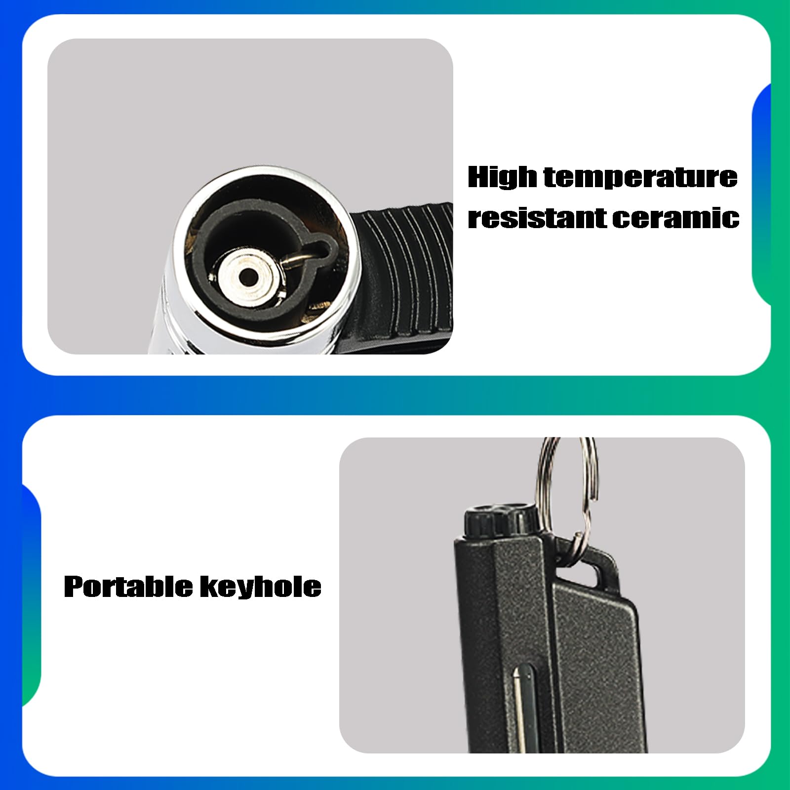Yeuligo 2 Pack Refillable Butane Torch Lighters with Keyhole - Adjustable Flame Windproof Pocket Lighter with Visible Fuel Window for Candle Lighting, Kitchen Use, Fireplace, Fireworks & Outdoor Activities (Matte Black + Blue)