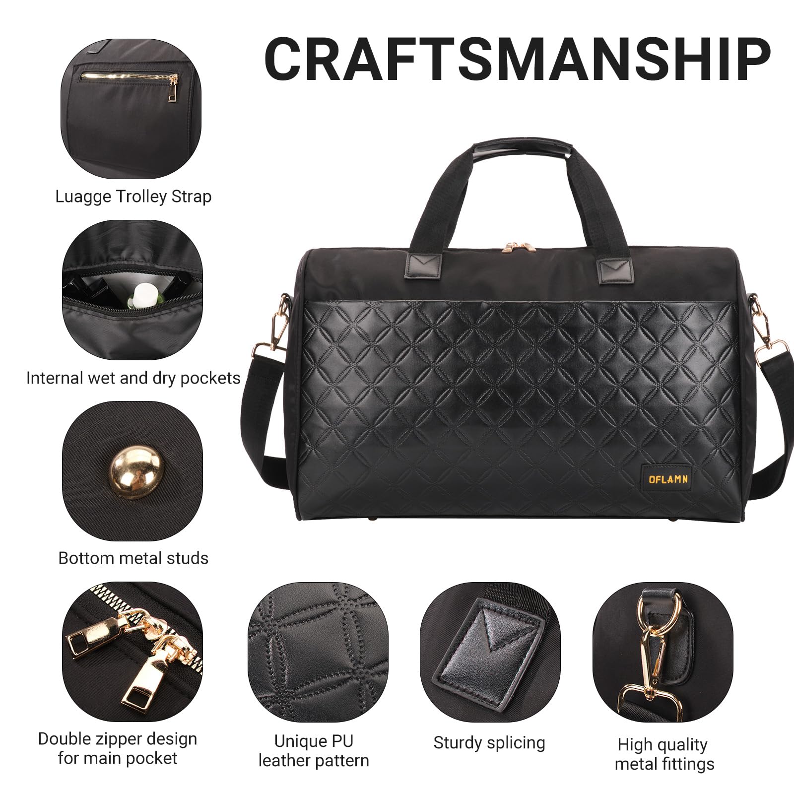 **Oflamn Women's Bohemian Style Weekender Overnight Bag with Shoe Compartment - Travel Duffle Bag Set (Black) - Perfect for Weekend Getaways, Gym, and Business Trips**