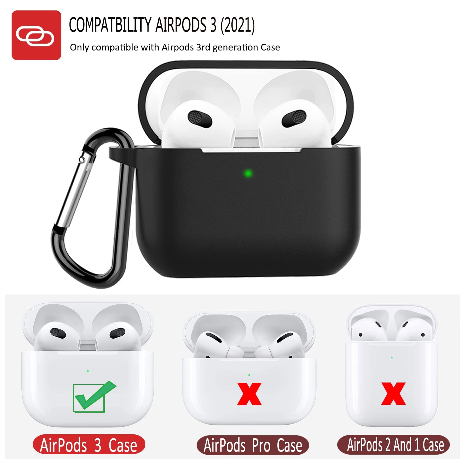 Premium Protective Silicone Case with Keychain for Apple AirPods 3 & AirPods 2 (2-Pack) - Shockproof Cover for Gym, Travel & Everyday Use