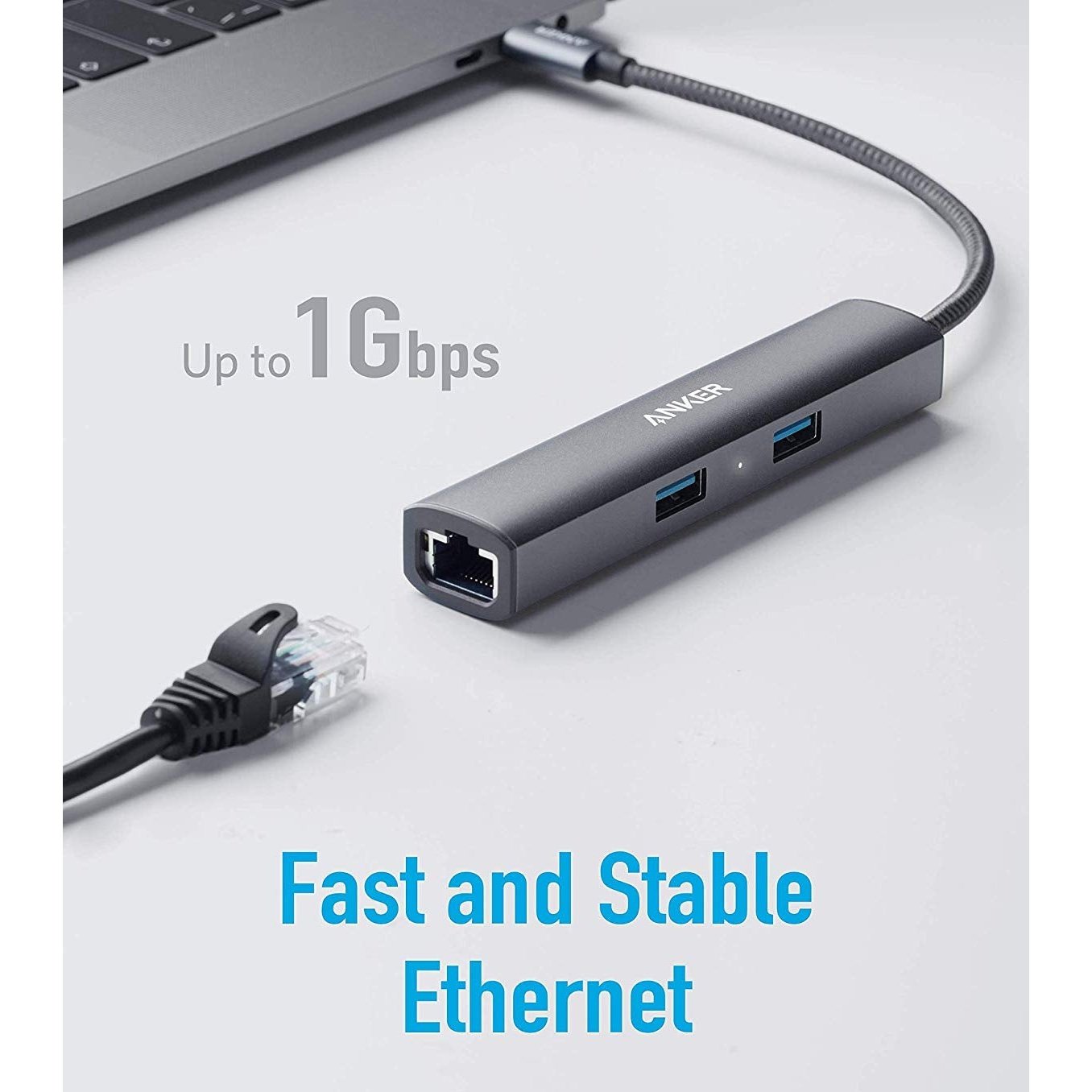 Anker PowerExpand+ 5-in-1 USB C Hub Adapter with 4K HDMI, Ethernet Port, 3 USB 3.0 Ports - Compatible with MacBook Pro & iPad Pro (Grey) - Perfect for Home Office, Remote Work & Travel Accessories