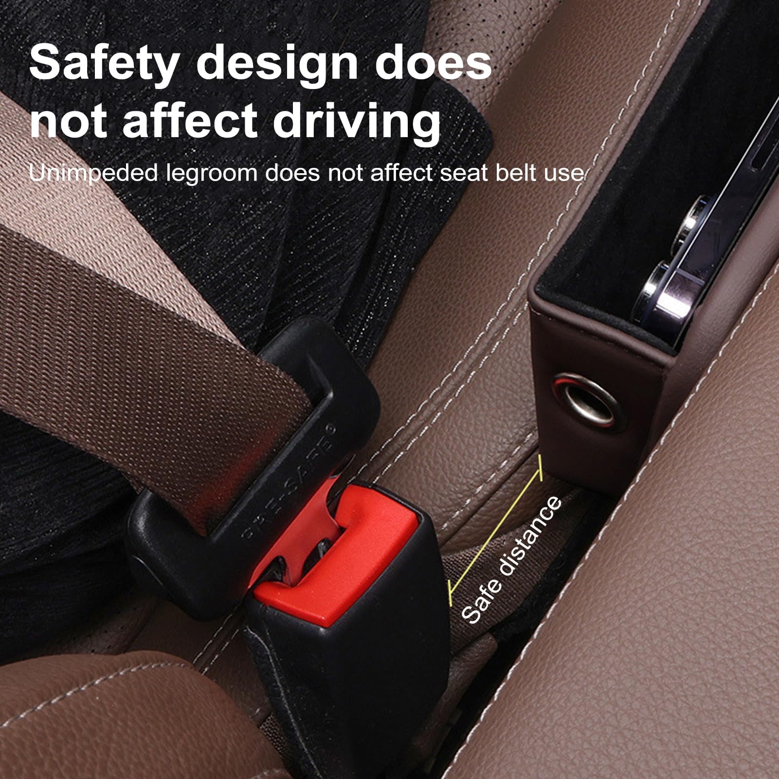 Premium Car Leather Cup Holder Gap Bag - Large Capacity Seat Gap Storage Box & Adjustable Seat Filler with Cup Holder - Beige (Left Side) - Perfect for Organizing Phones, Keys, Wallets & Snacks While Driving