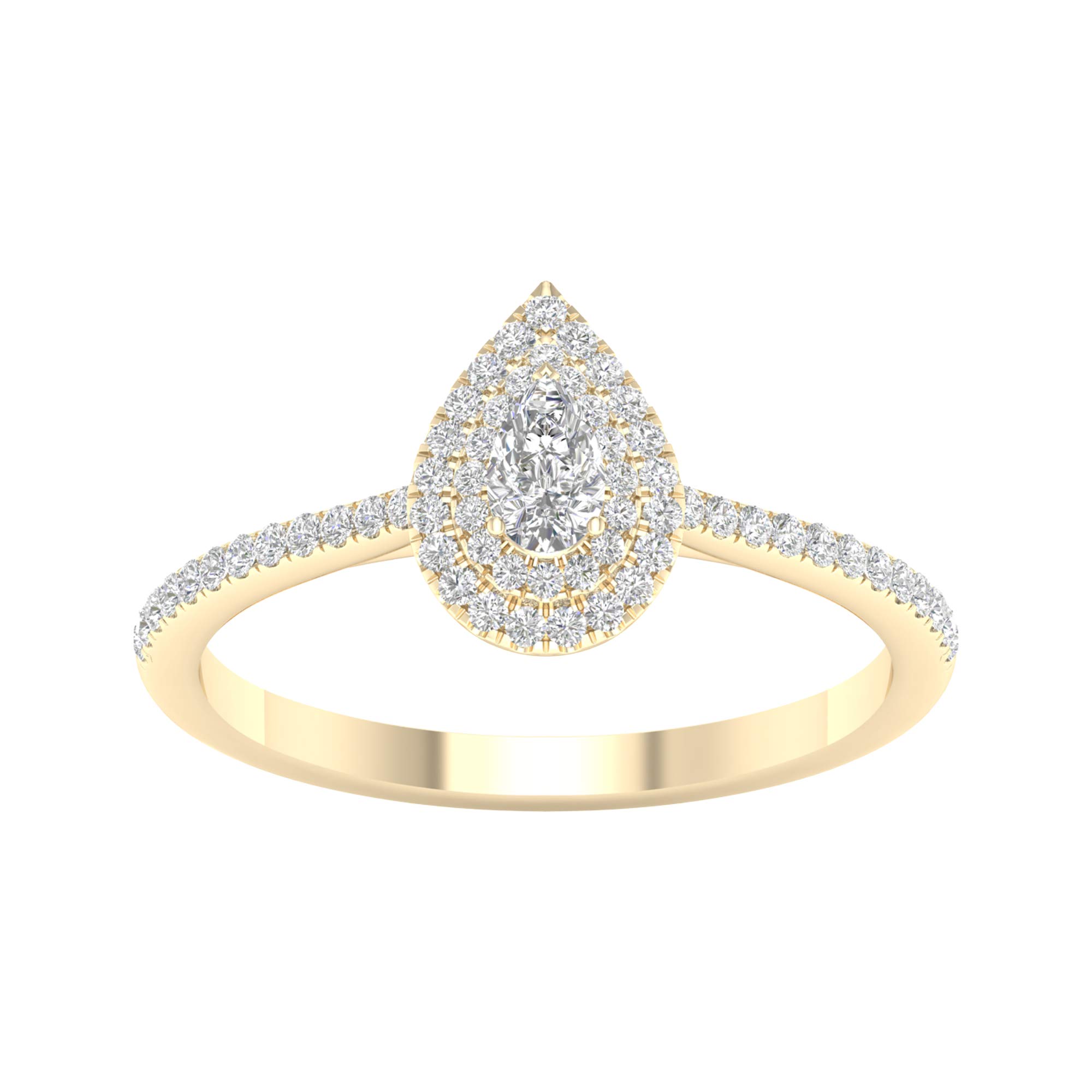 1/3ct to 1ct TDW Pear Double Halo Diamond Engagement Ring in 10K Yellow Gold - Perfect for Proposals, Anniversaries & Bridal Jewelry