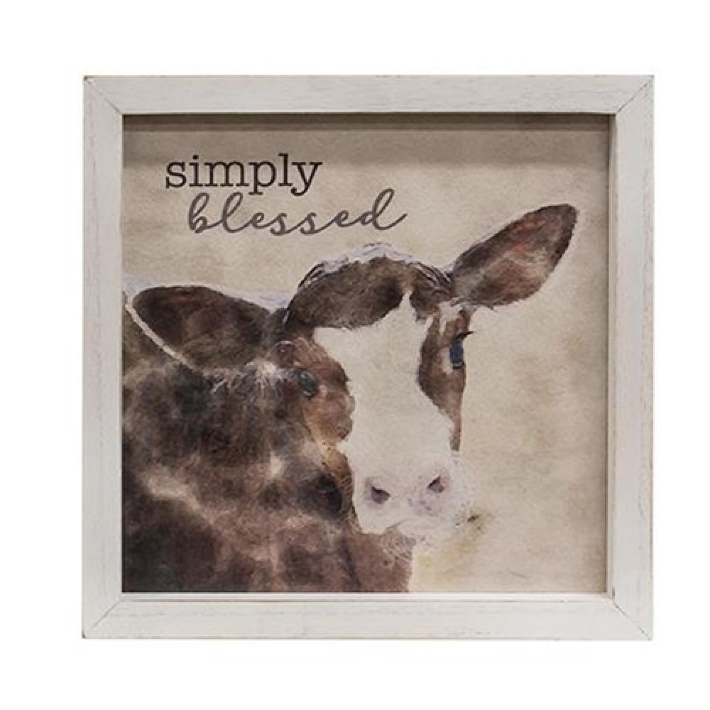 Simply Blessed Calf Framed Portrait - Elegant Farmhouse Wall Decor for Nursery, Living Room & Country Home - Perfect Christian Gift & Rustic Animal Art