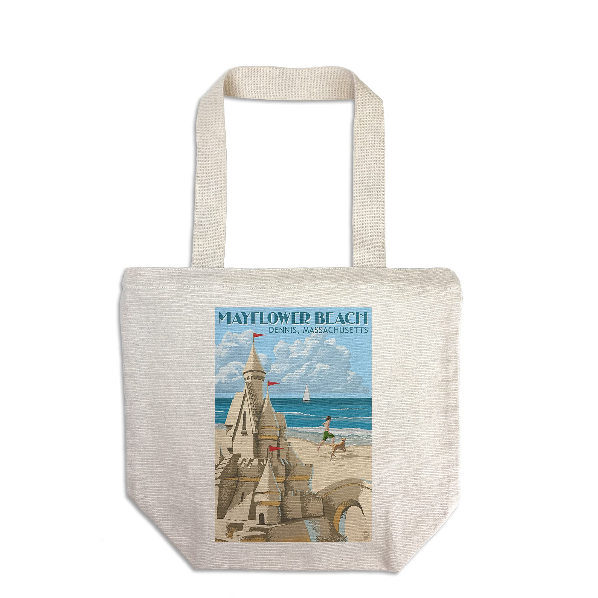 Dennis Massachusetts Mayflower Beach Sand Castle Tote Bag - 100% Cotton Canvas Reusable Shopping Bag for Beach Trips, Groceries & Everyday Use