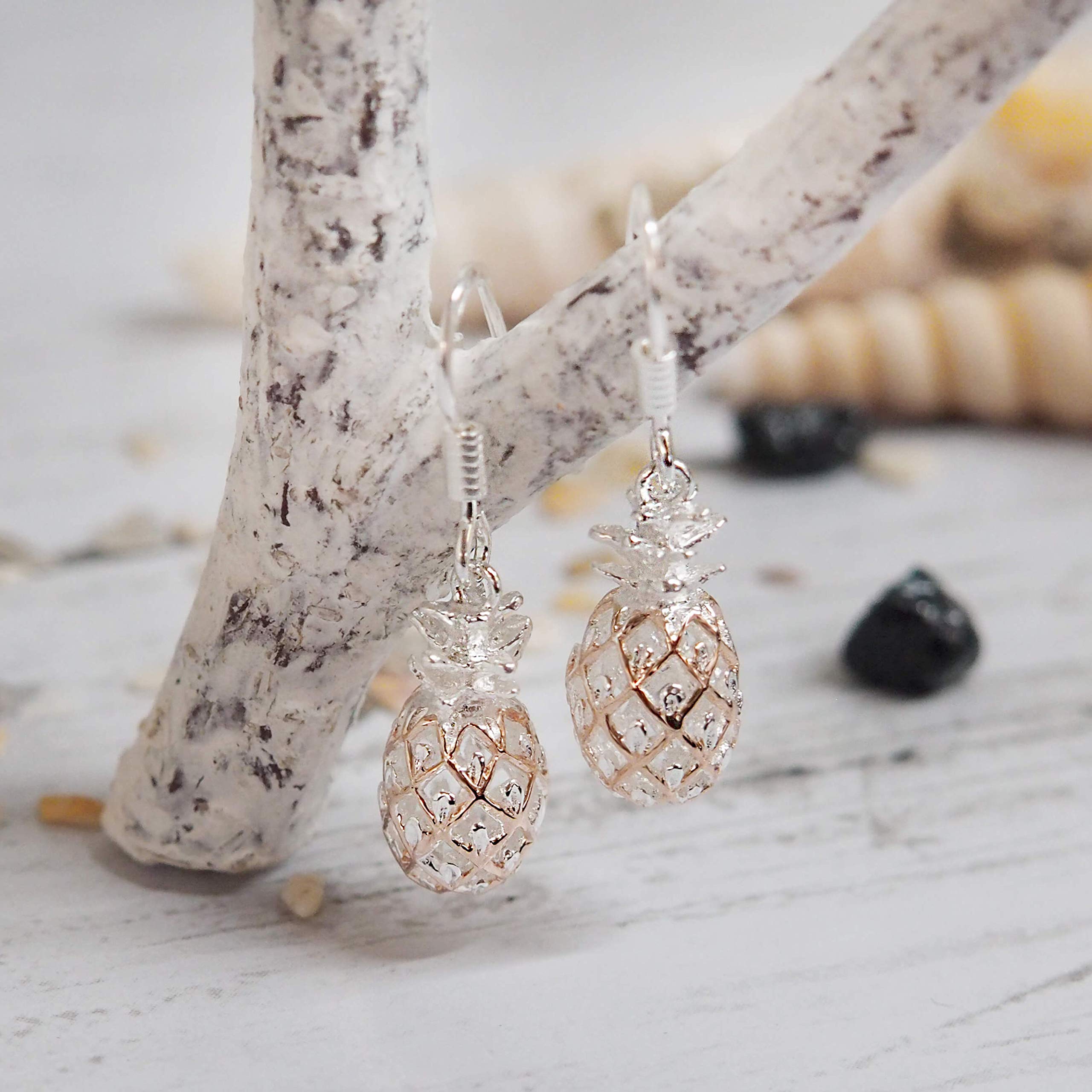 Sterling Silver Pineapple Dangle Earrings for Women - Handmade 925 Silver Jewelry - Tropical Summer Fashion Accessories for Beach Vacation & Party