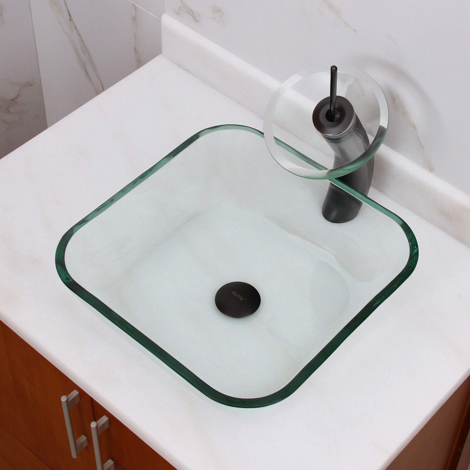 Clear Square Tempered Glass Vessel Sink for Bathroom - Modern Transparent Design for Vanity, Powder Room & Contemporary Home Decor