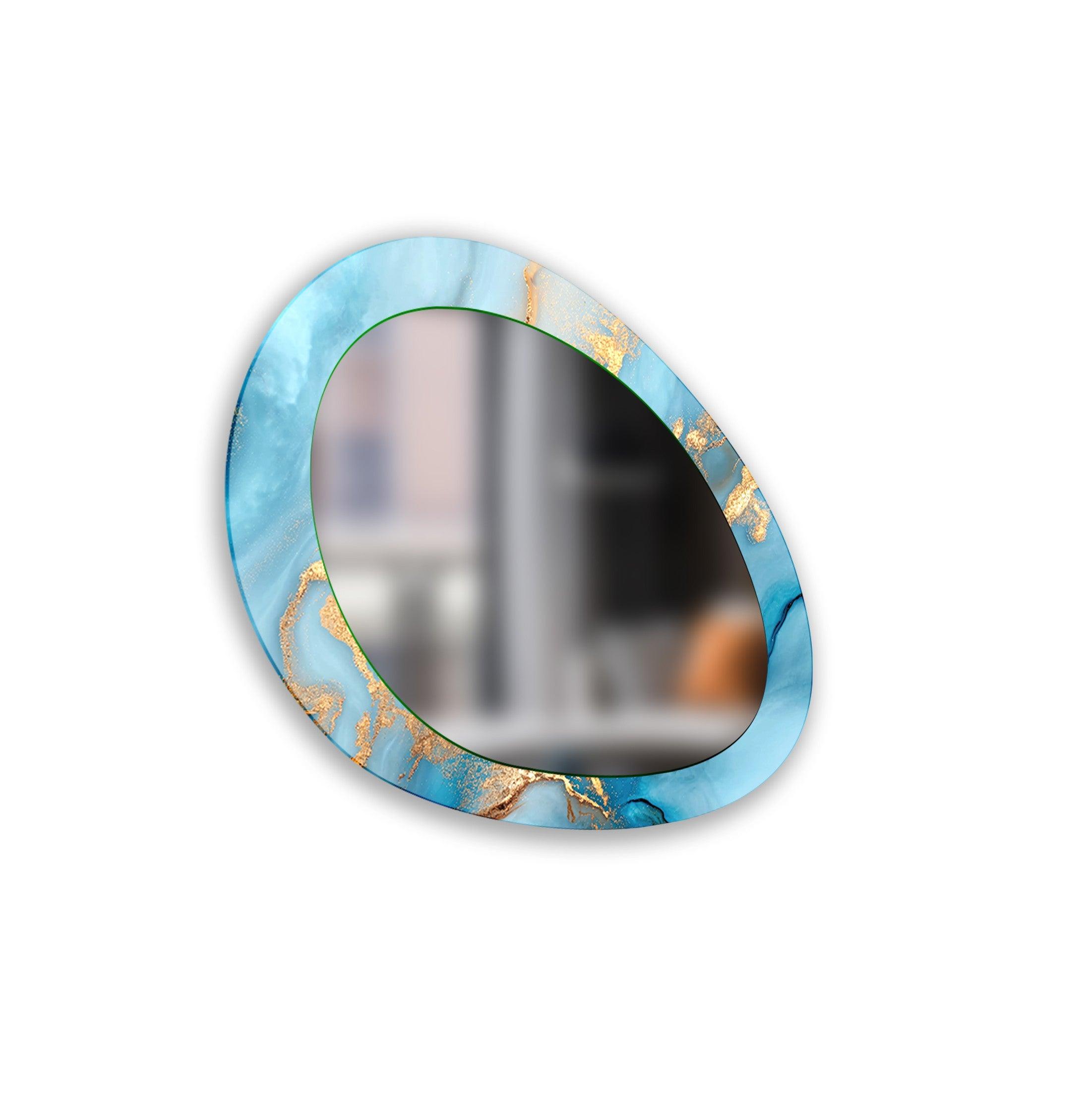 Blue Abstract Wall Mirror - Large Modern Decorative Mirror for Living Room, Bedroom & Entryway Decor