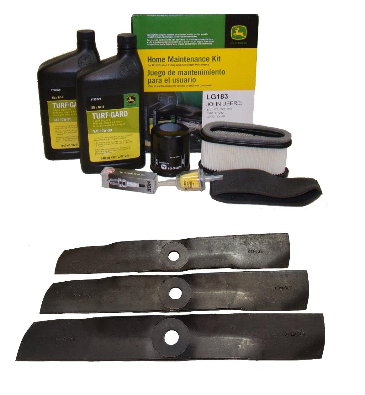 John Deere Original Equipment LX172 Tractor Maintenance Kit with Standard Blades - 48 Inch Mower Deck Replacement Parts for Lawn Care & Landscaping
