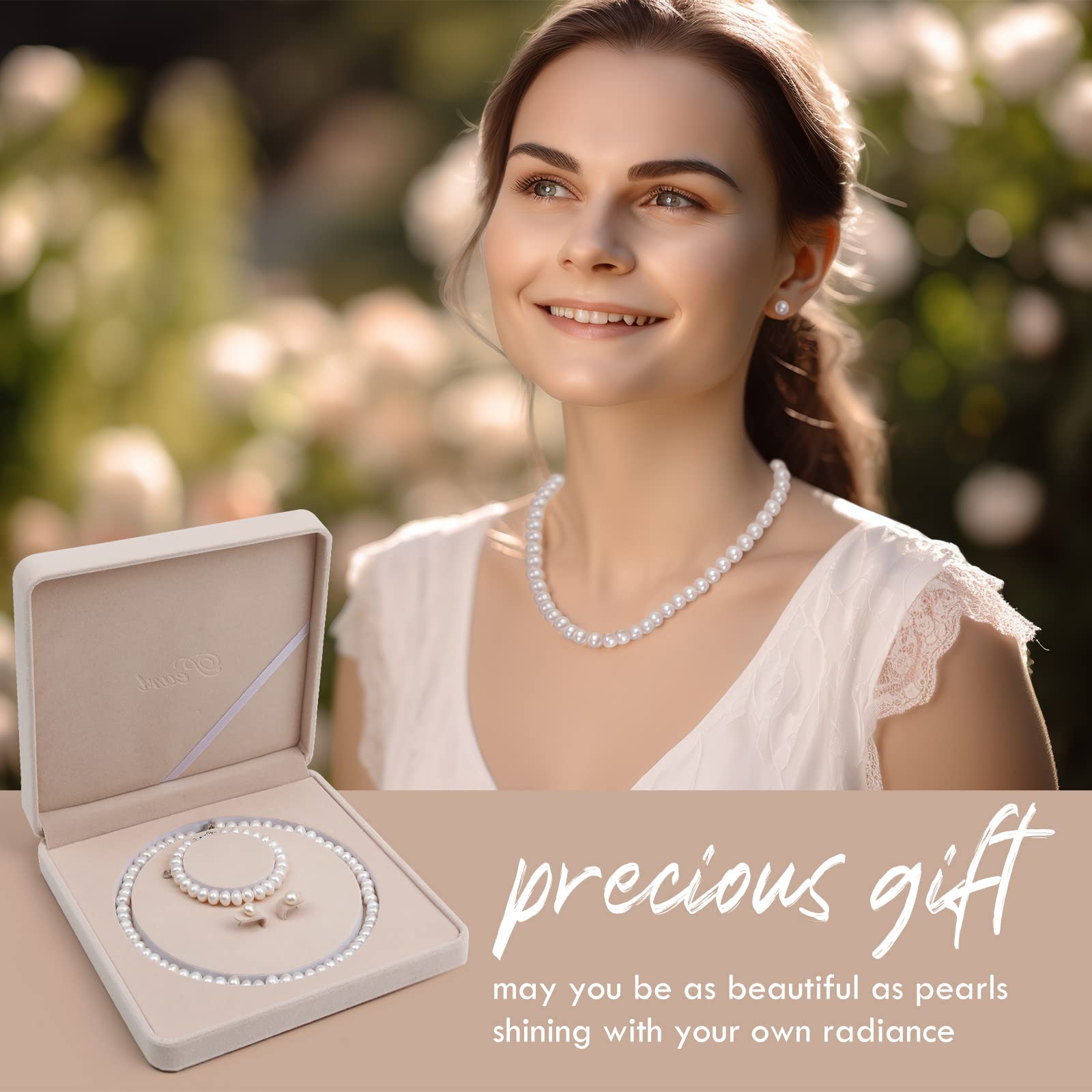 Authentic Freshwater Cultured Pearl Jewelry Set for Women - Elegant Necklace, Bracelet & Stud Earrings | Perfect for Weddings, Anniversaries & Special Occasions