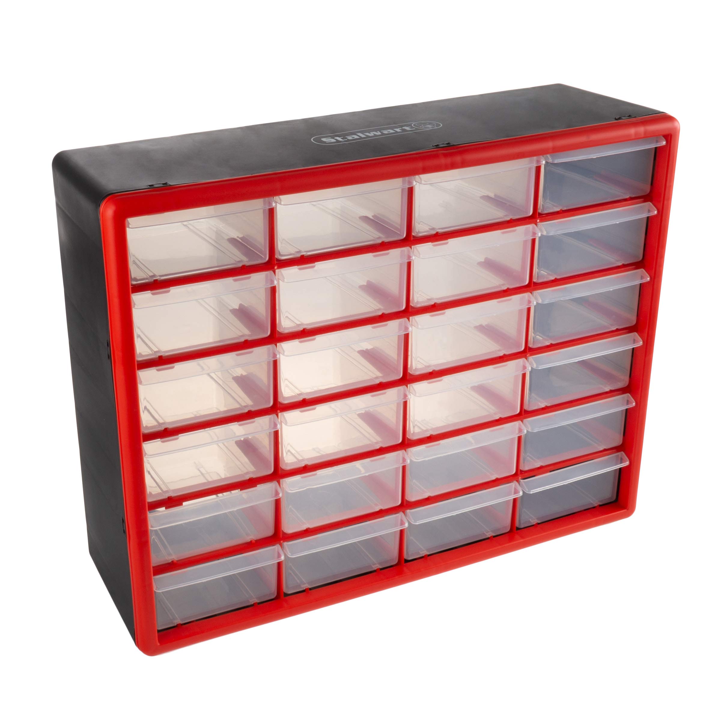 Stalwart 24-Drawer Plastic Storage Organizer with Compartments - Wall or Desktop Mount for Hardware, Tools, Beads, Crafts & Small Parts (Red) - Perfect for Home, Office, Workshop & DIY Projects