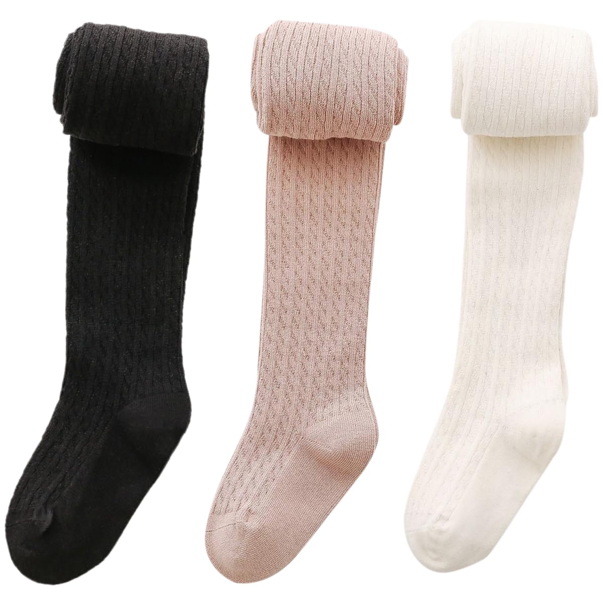 Vanberfia Baby Girls Tights - Soft Cable Knit Leggings & Stockings 3 Pack (2-10T) for Infants & Toddlers - Warm Winter Wear for Playdates, Daycare & Family Outings