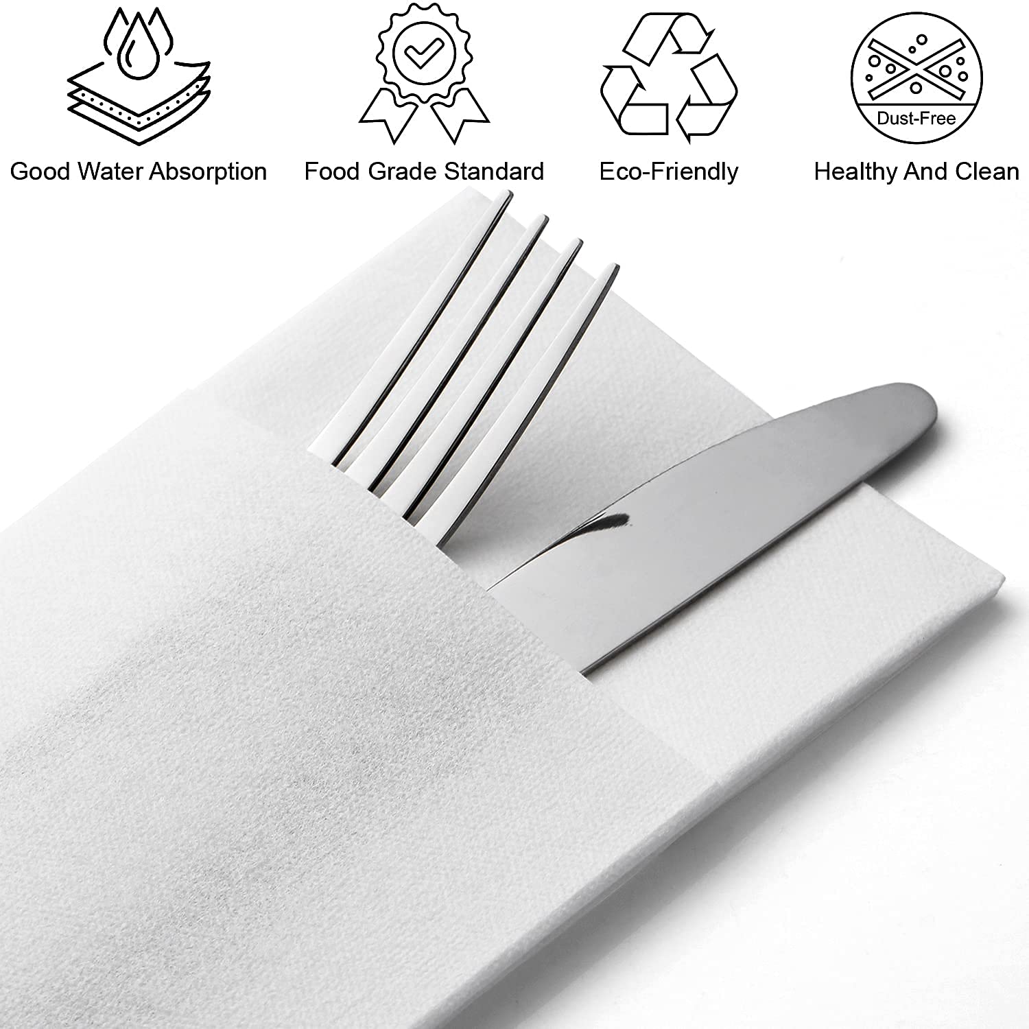 MORGIANA 50 PCS Disposable White Pocket Napkins with Built-in Flatware Pocket - Linen Feel, 1/6 Folded Guest Towels Serviettes for Christmas, Wedding, Party, Dinner & Special Events