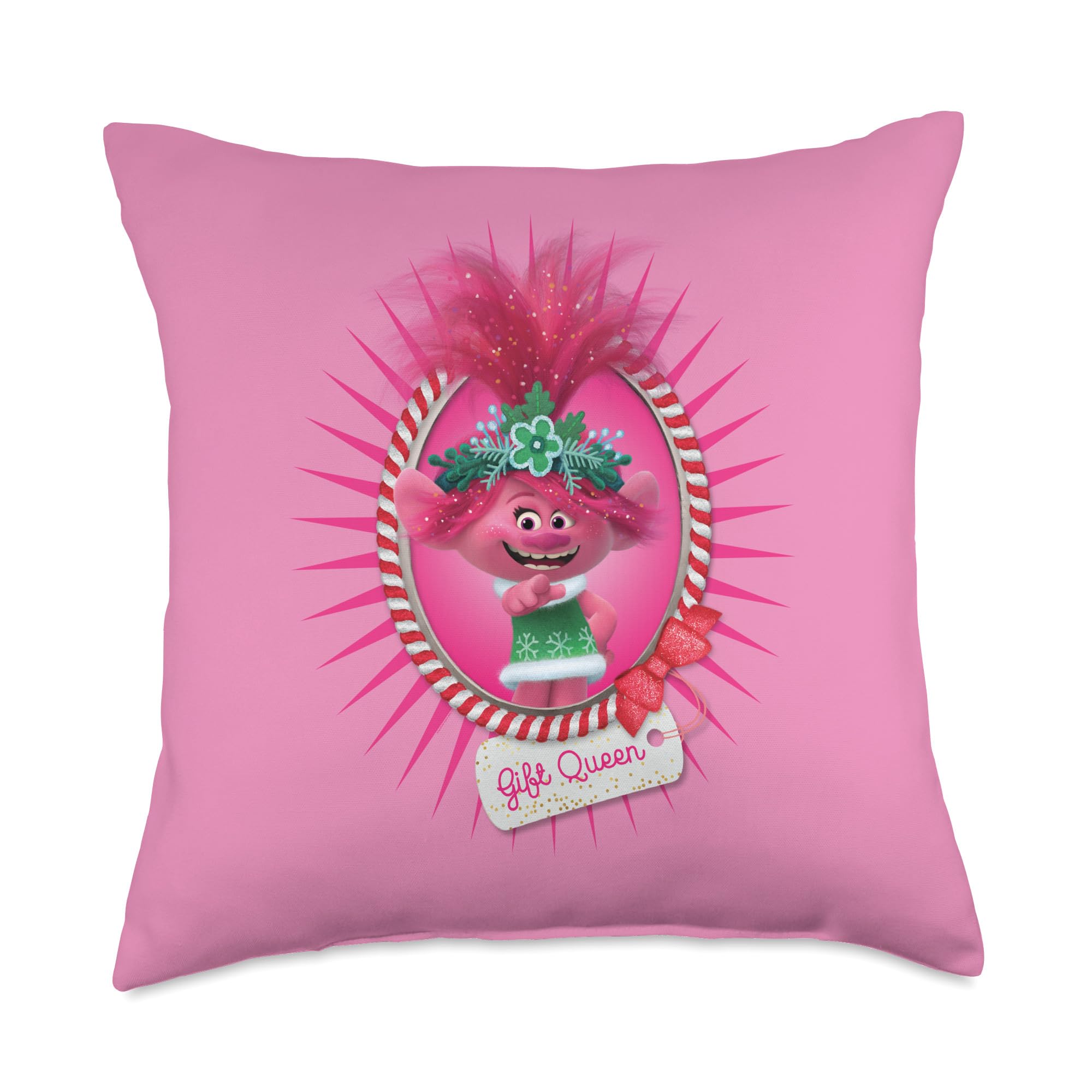 Trolls Holiday in Harmony Gift Queen Portrait Throw Pillow - Soft Decorative Cushion for Living Room, Bedroom, or Holiday Decor