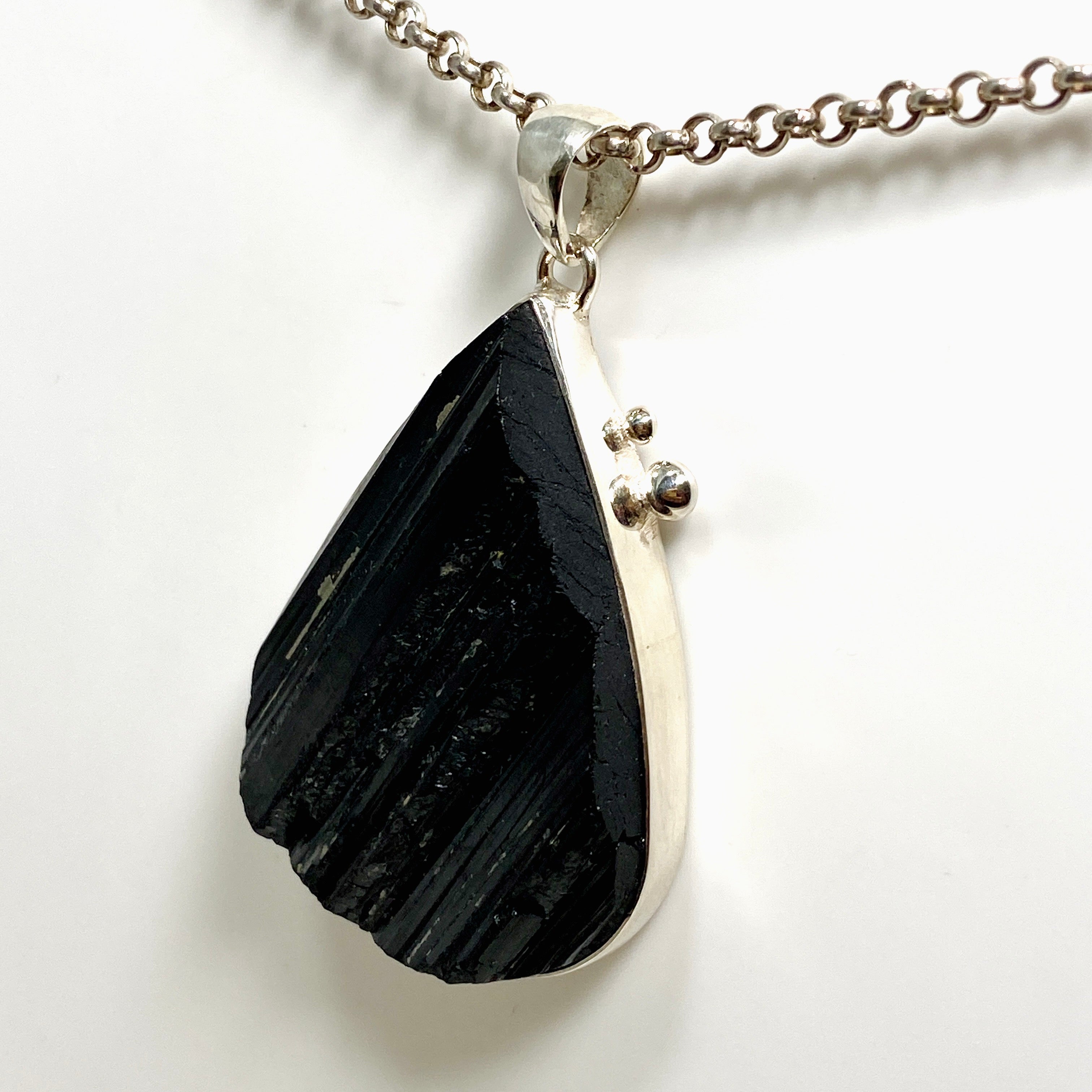 Black Tourmaline Teardrop Raw Pendant Necklace - Natural Gemstone Jewelry for Protection & Healing | Perfect for Meditation, Energy Cleansing & Spiritual Gifts KPGJ4599